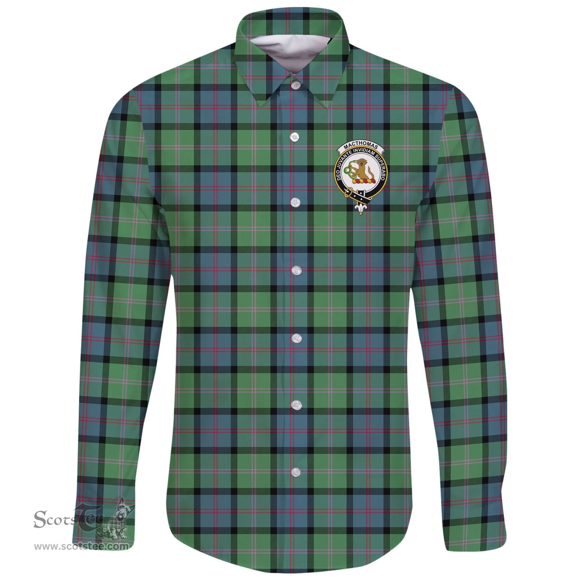 Scottish MacThomas Ancient Clan Tartan Long Sleeve Button Shirt - Crest Classic Scottish Plaid Tartan Plaid