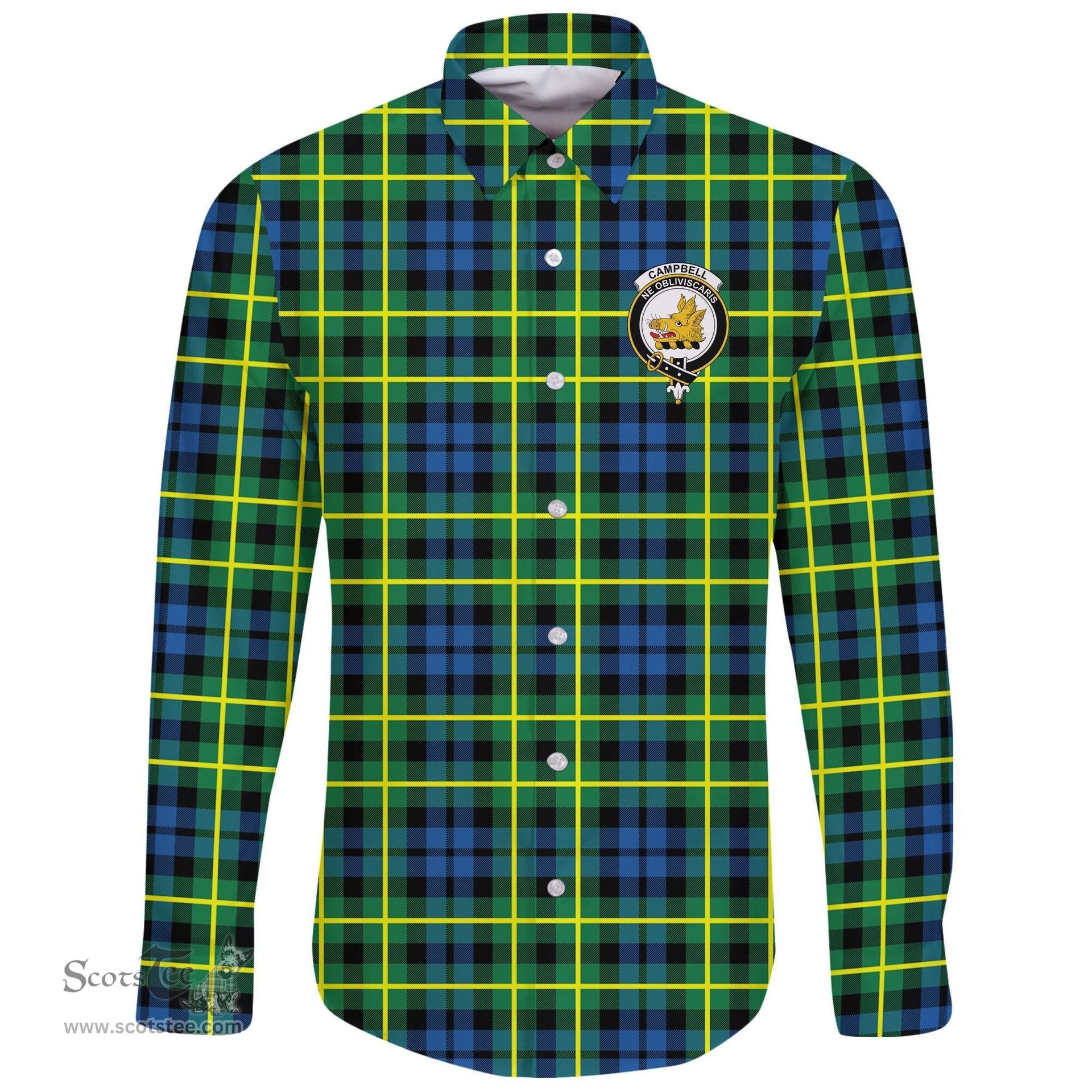 Scottish Campbell of Breadalbane Ancient Clan Tartan Long Sleeve Button Shirt - Crest Classic Scottish Plaid Tartan Plaid