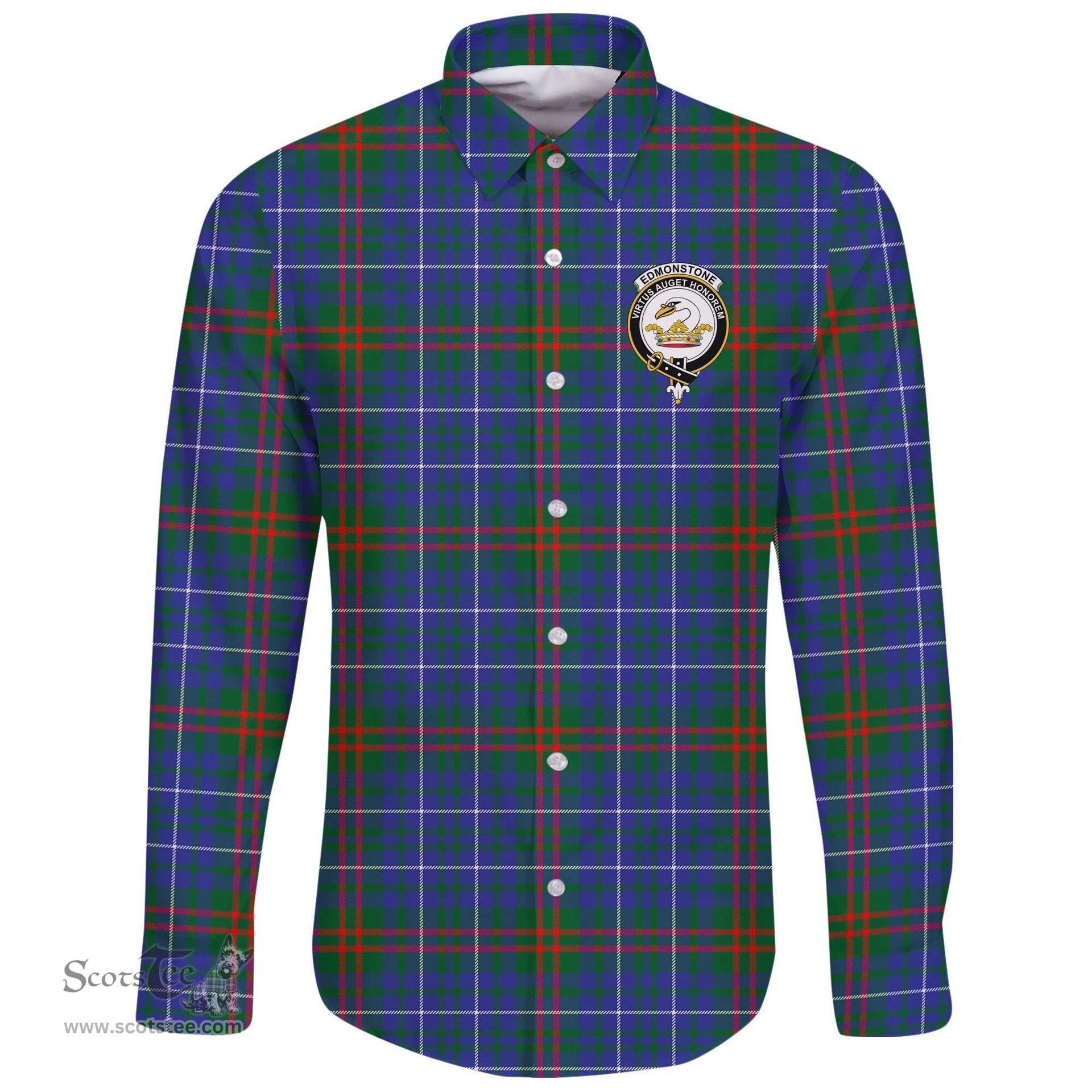 Scottish Edmonstone Clan Tartan Long Sleeve Button Shirt - Crest Classic Scottish Plaid Tartan Plaid