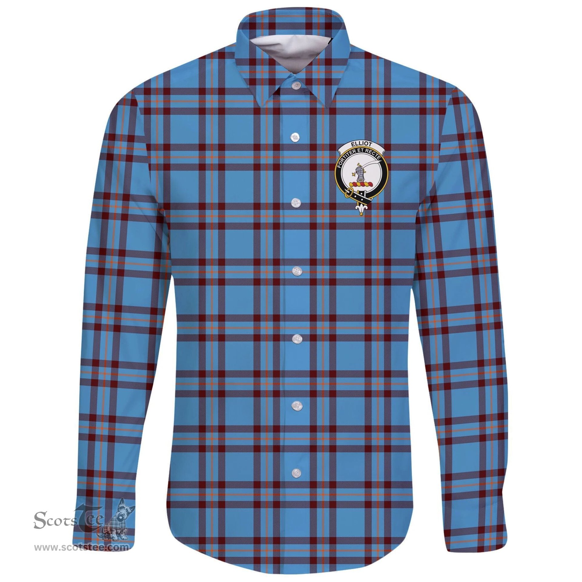 Scottish Elliot Ancient Clan Tartan Long Sleeve Button Shirt - Crest Classic Scottish Plaid Tartan Plaid