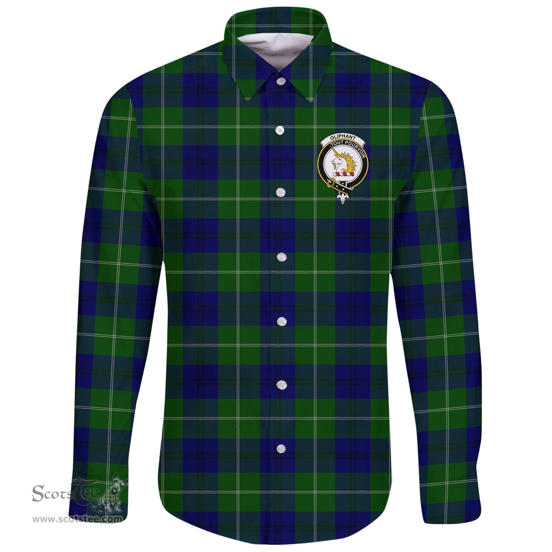 Scottish Oliphant Modern Clan Tartan Long Sleeve Button Shirt - Crest Classic Scottish Plaid Tartan Plaid