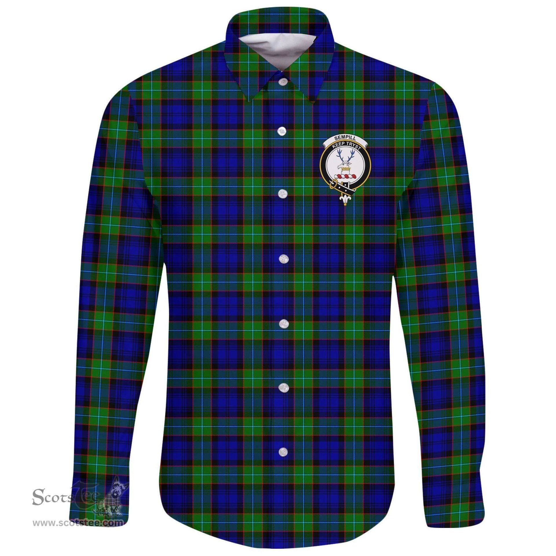 Scottish Sempill Modern Clan Tartan Long Sleeve Button Shirt - Crest Classic Scottish Plaid Tartan Plaid