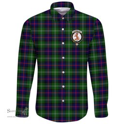Scottish Sutherland Modern Clan Tartan Long Sleeve Button Shirt - Crest Classic Scottish Plaid Tartan Plaid