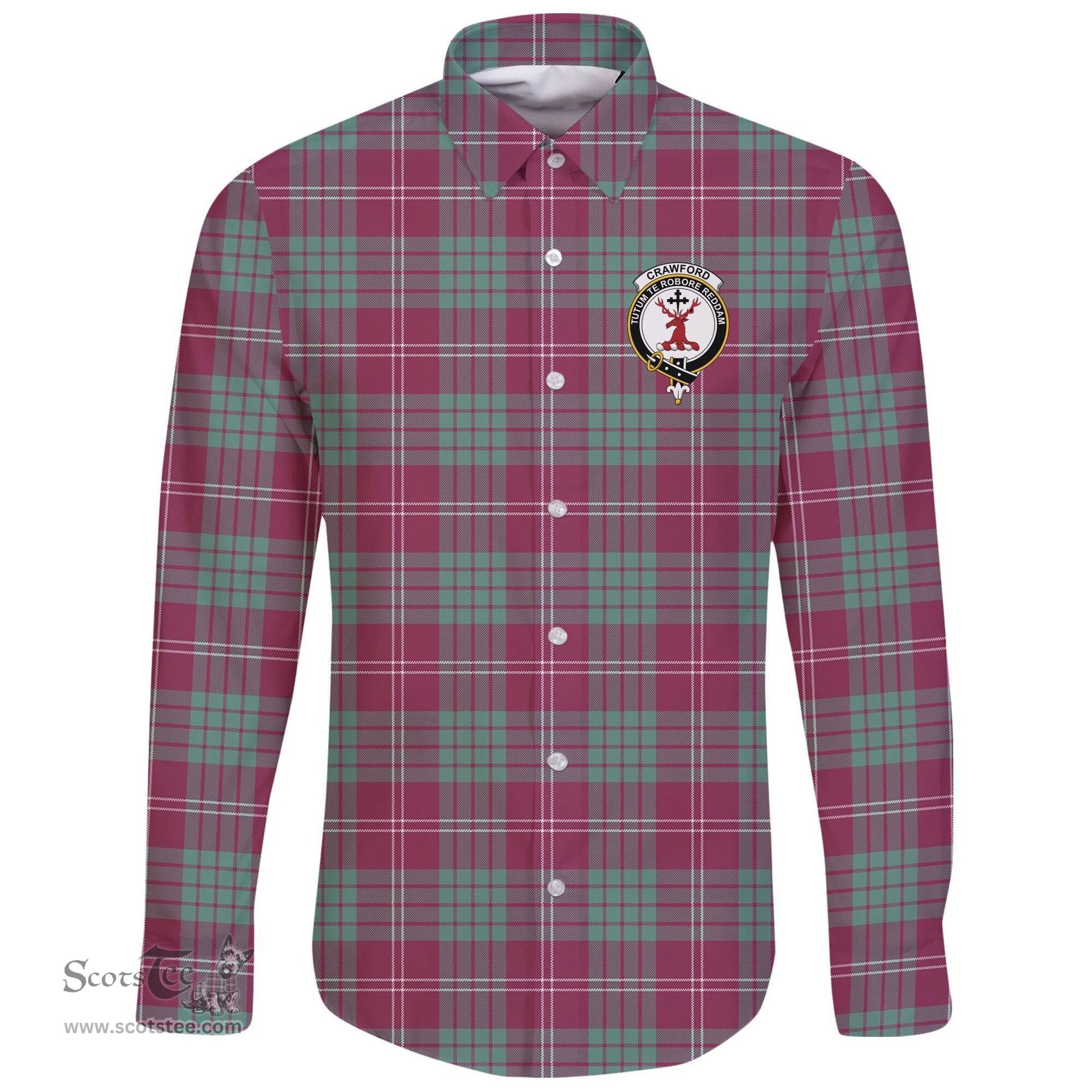 Scottish Crawford Ancient Clan Tartan Long Sleeve Button Shirt - Crest Classic Scottish Plaid Tartan Plaid