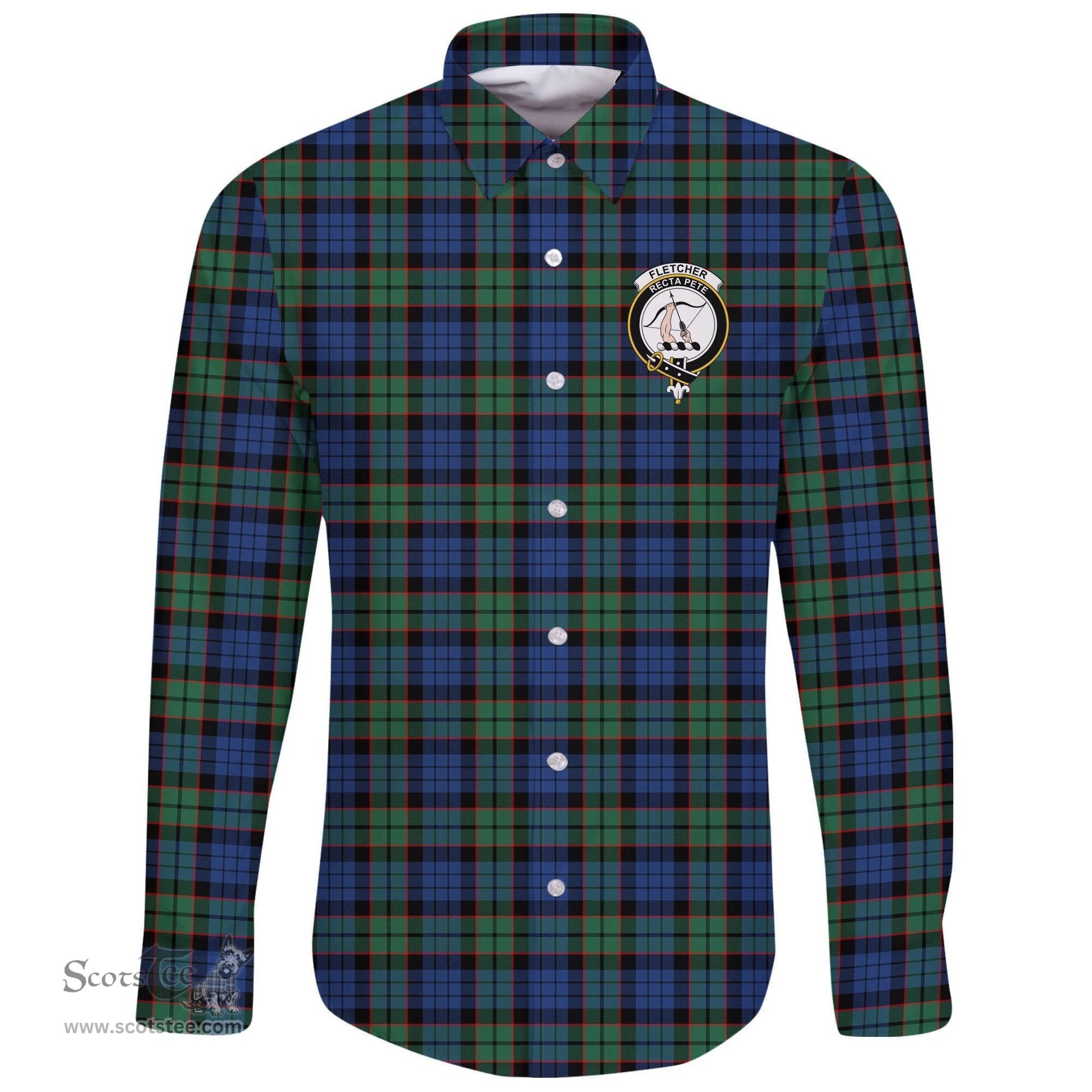 Scottish Fletcher Ancient Clan Tartan Long Sleeve Button Shirt - Crest Classic Scottish Plaid Tartan Plaid
