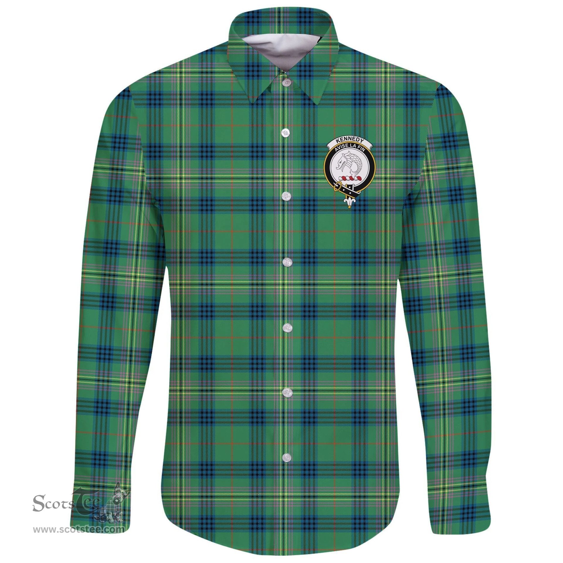 Scottish Kennedy Ancient Clan Tartan Long Sleeve Button Shirt - Crest Classic Scottish Plaid Tartan Plaid