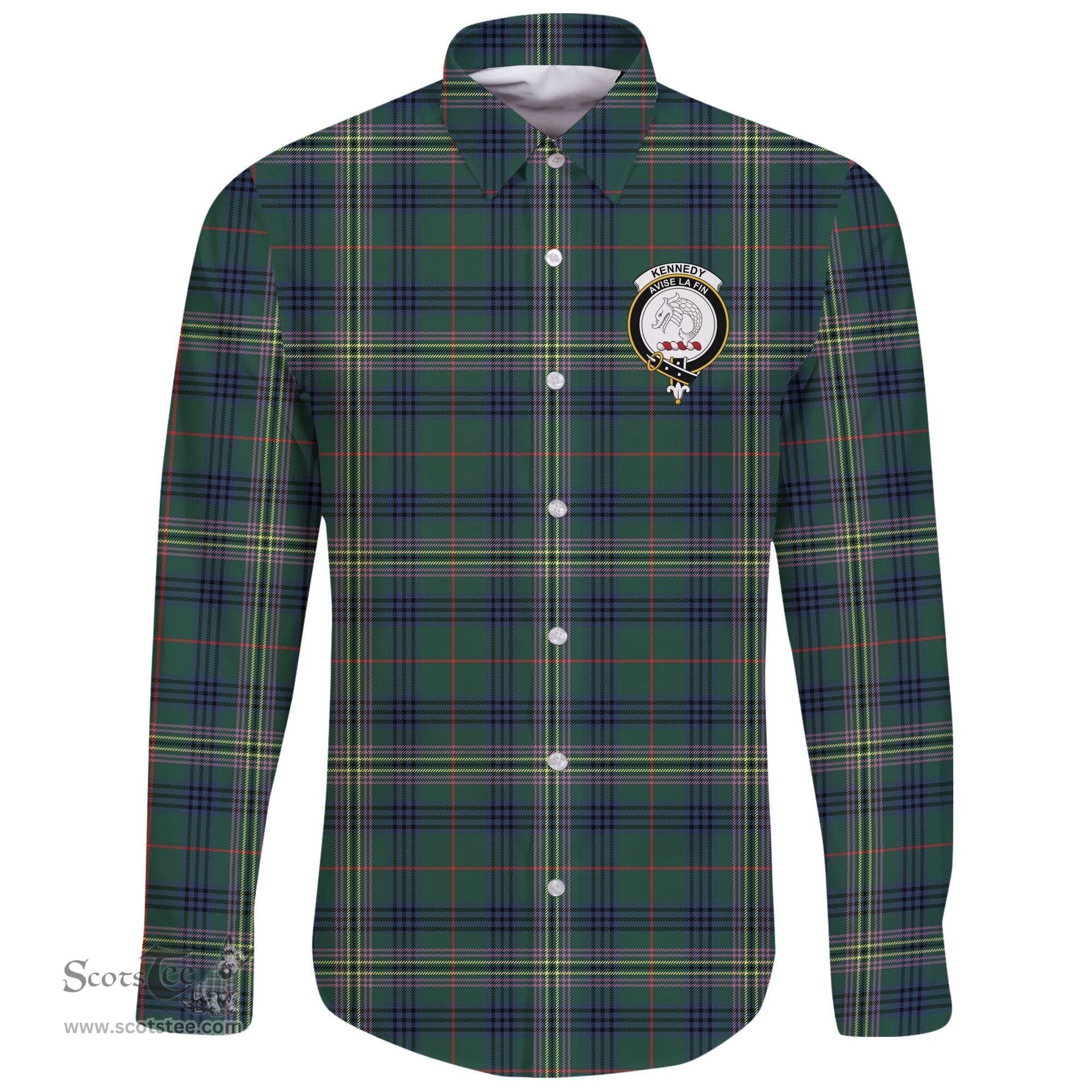 Scottish Kennedy Modern Clan Tartan Long Sleeve Button Shirt - Crest Classic Scottish Plaid Tartan Plaid