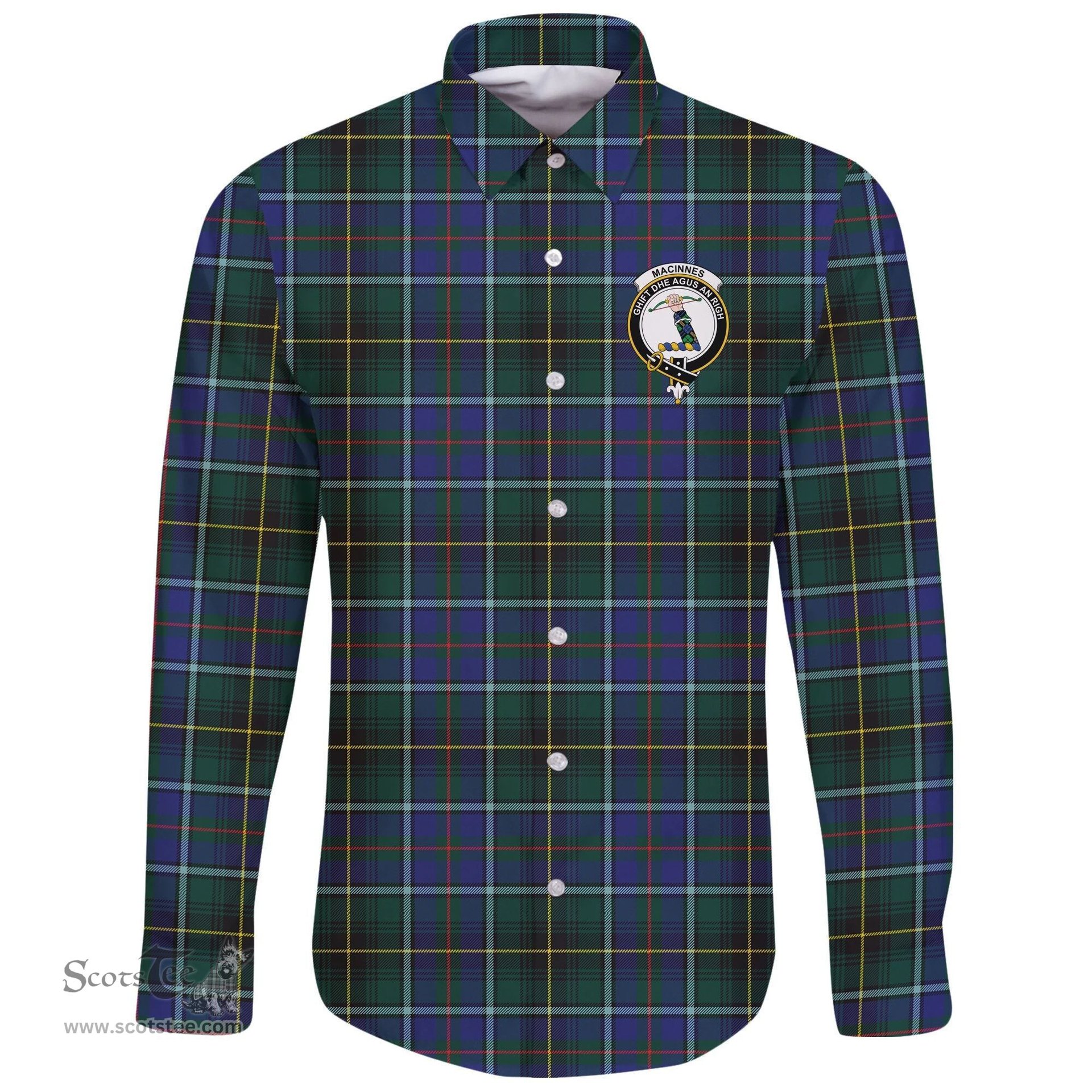Scottish MacInnes Modern Clan Tartan Long Sleeve Button Shirt - Crest Classic Scottish Plaid Tartan Plaid