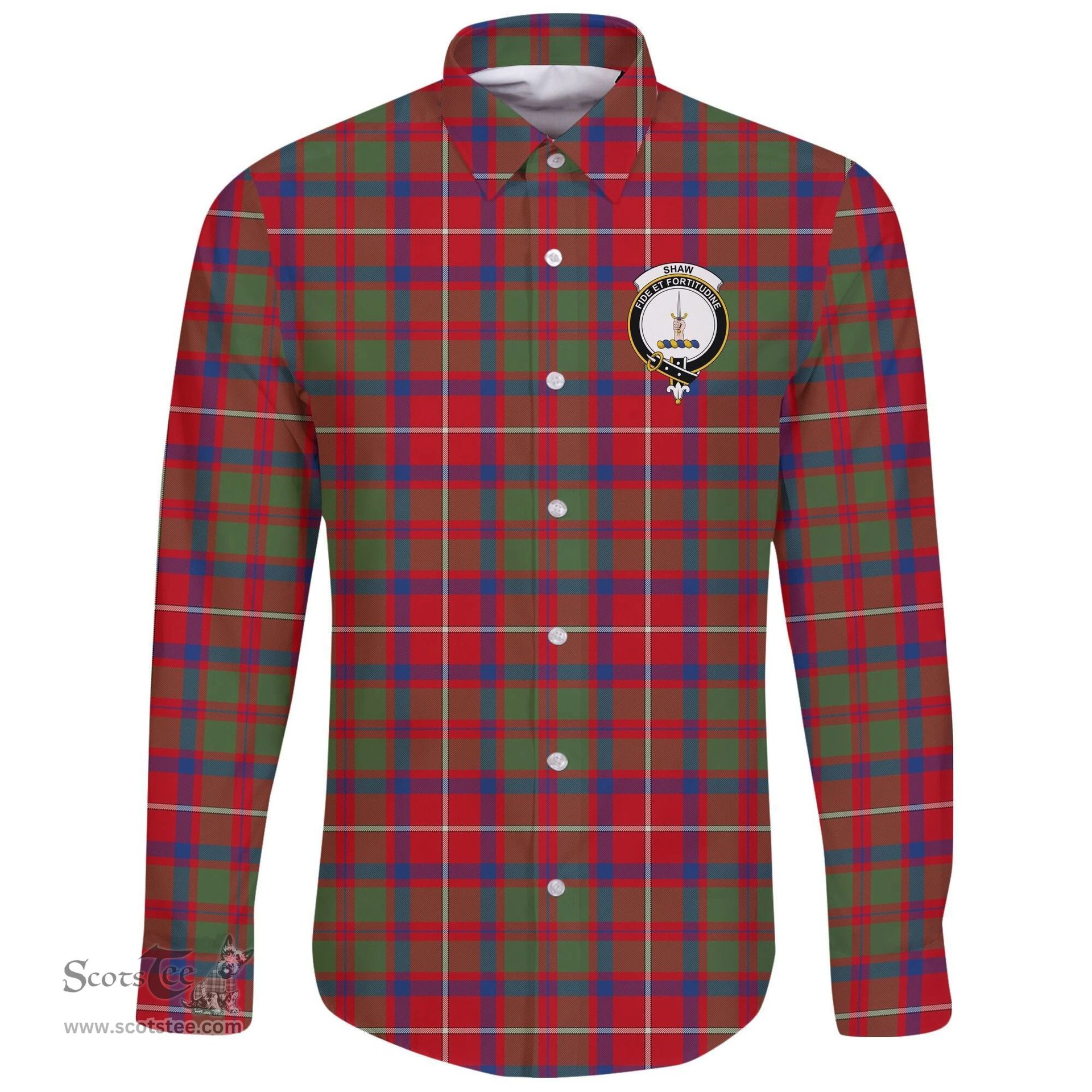 Scottish Shaw Red Modern Clan Tartan Long Sleeve Button Shirt - Crest Classic Scottish Plaid Tartan Plaid