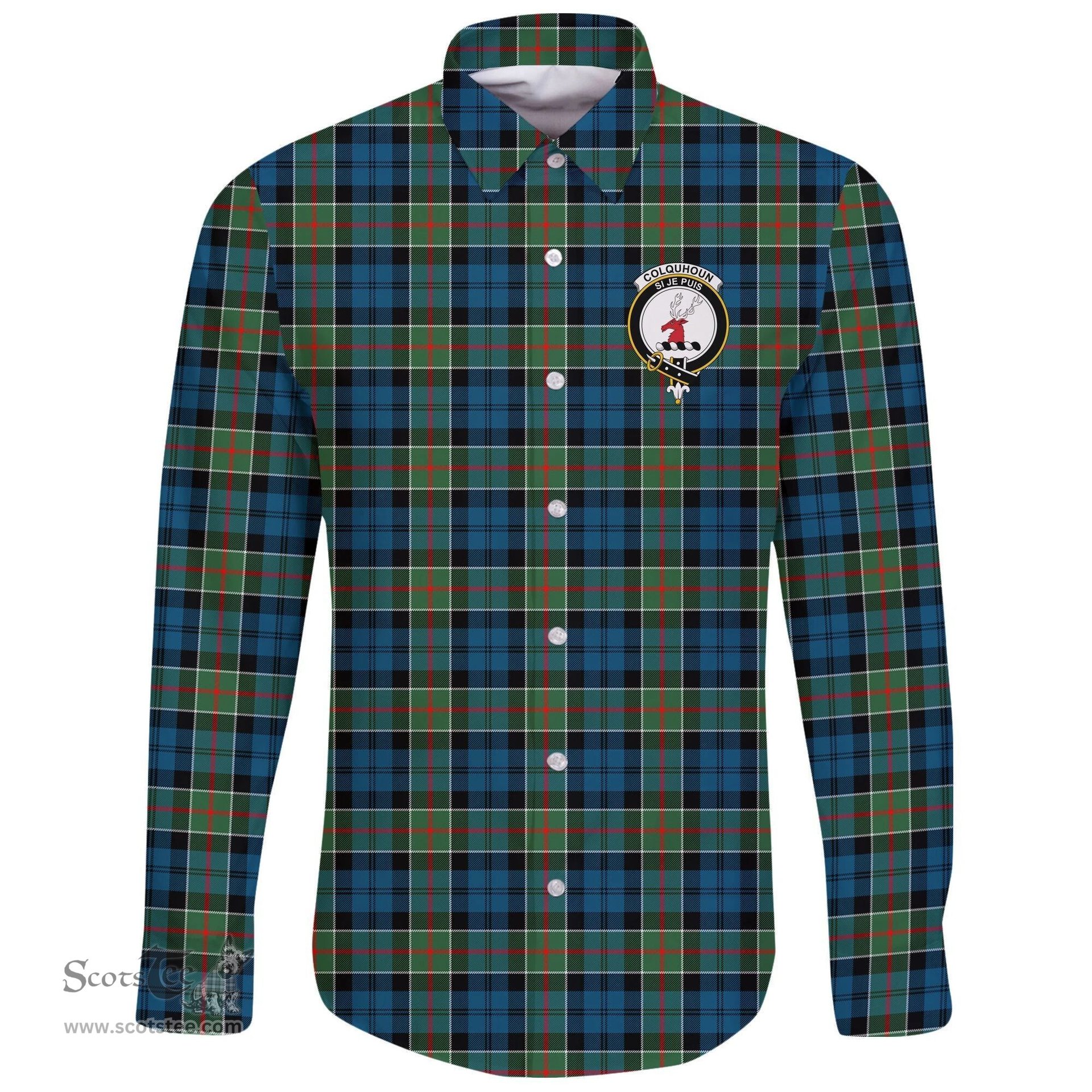 Scottish Colquhoun Ancient Clan Tartan Long Sleeve Button Shirt - Crest Classic Scottish Plaid Tartan Plaid