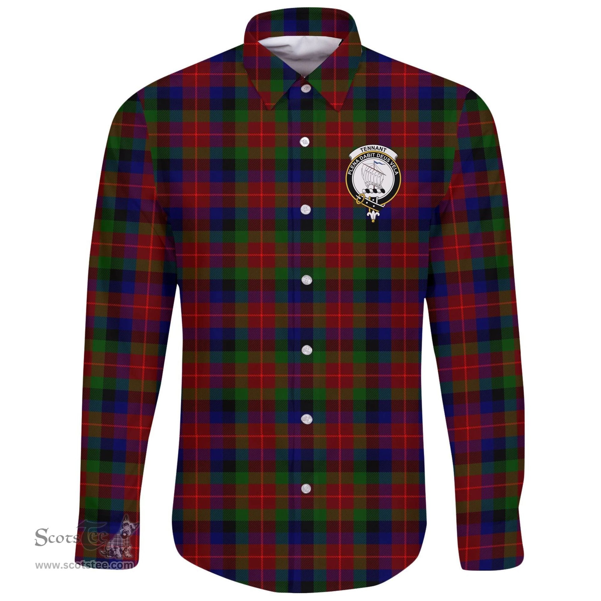 Scottish Tennant Clan Tartan Long Sleeve Button Shirt - Crest Classic Scottish Plaid Tartan Plaid