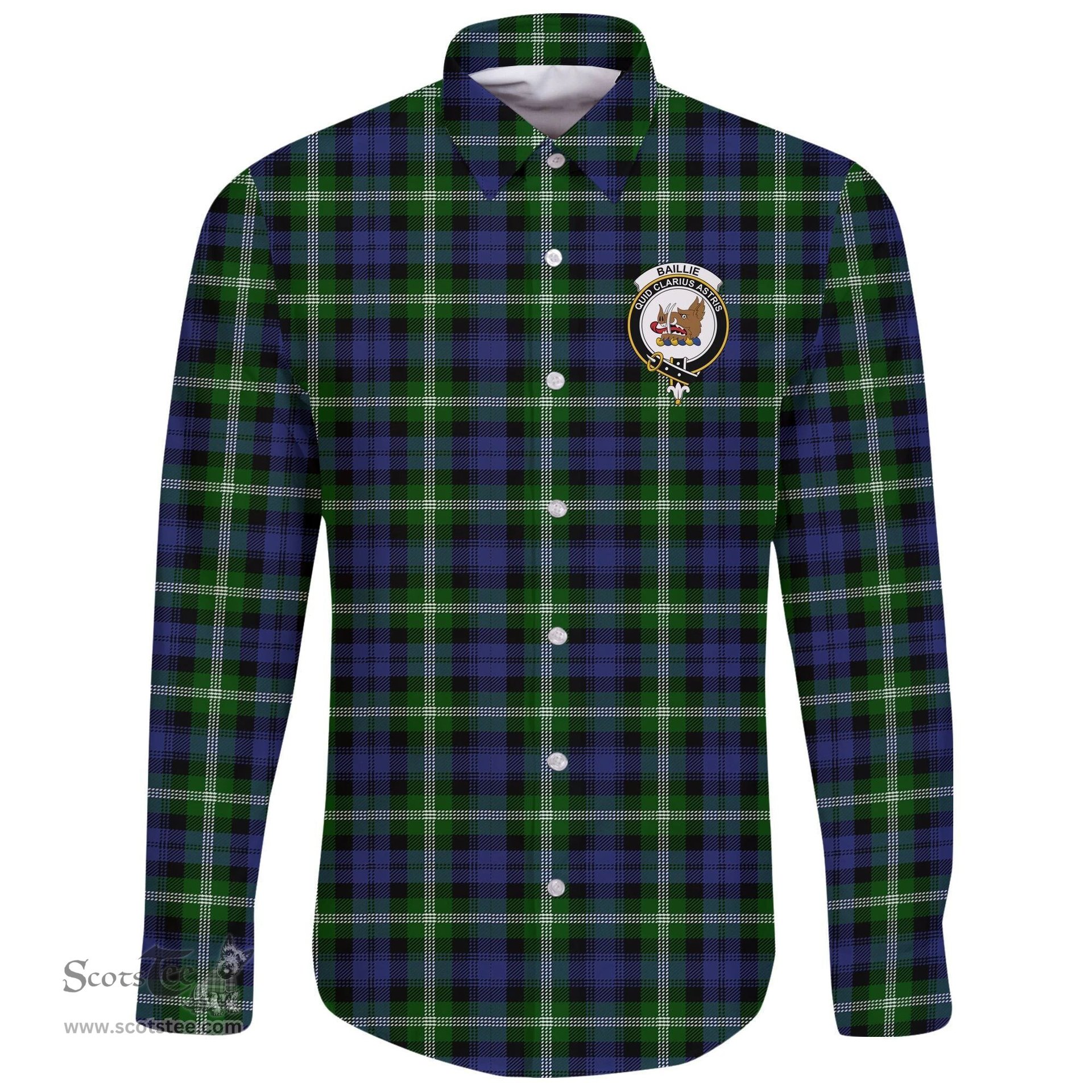 Scottish Baillie Modern Clan Tartan Long Sleeve Button Shirt - Crest Classic Scottish Plaid Tartan Plaid