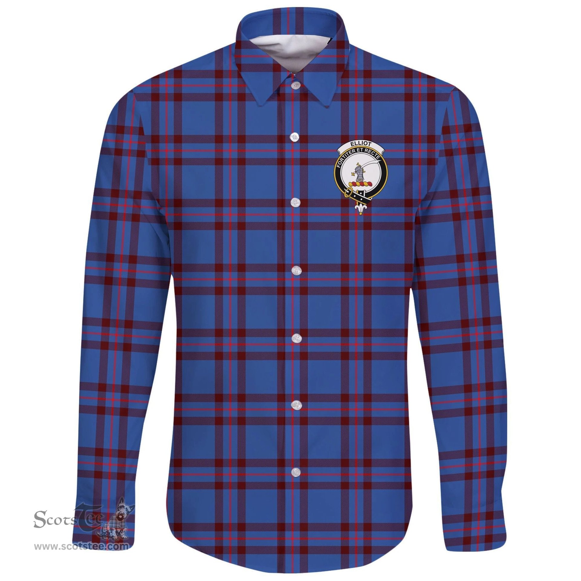 Scottish Elliot Modern Clan Tartan Long Sleeve Button Shirt - Crest Classic Scottish Plaid Tartan Plaid