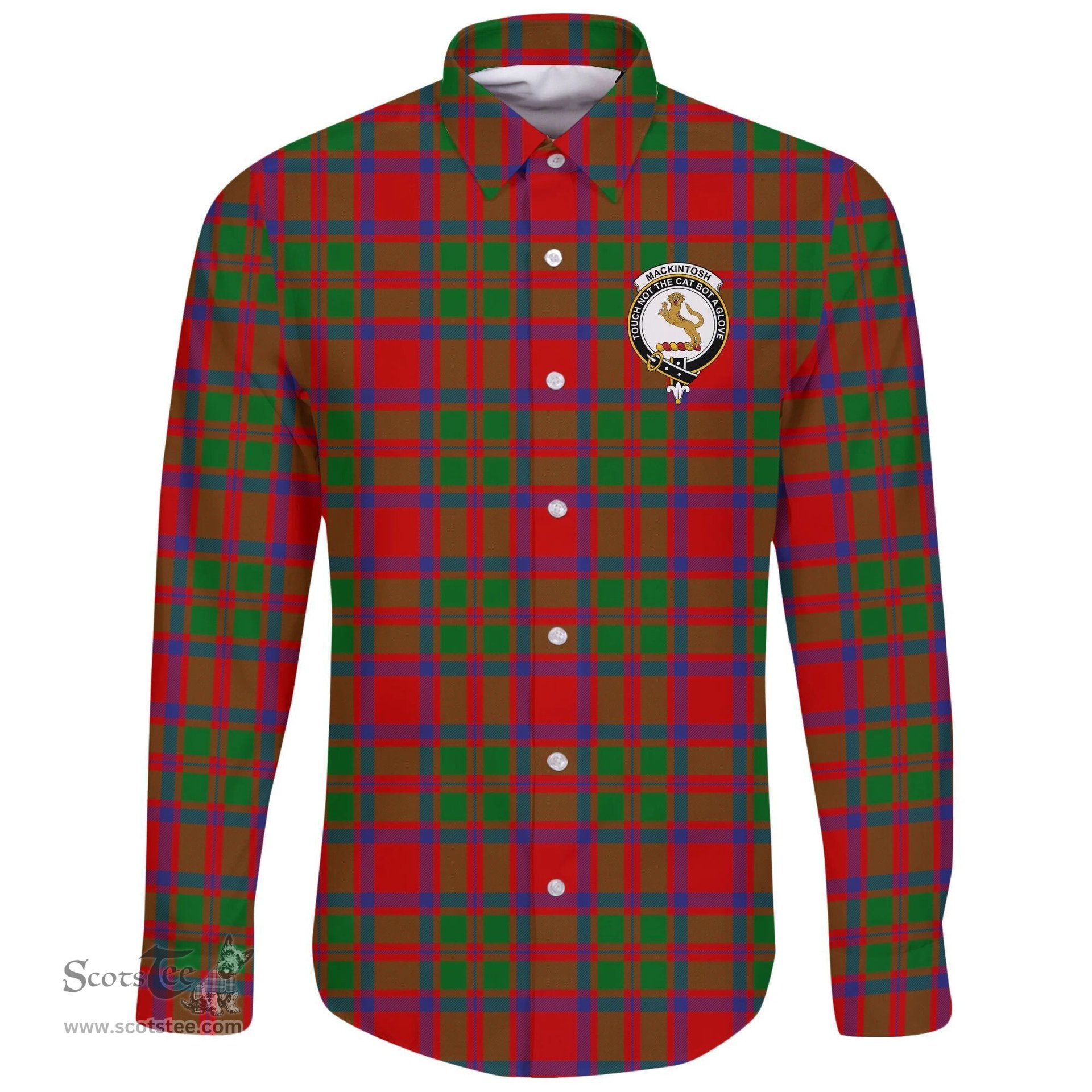 Scottish MacKintosh Modern Clan Tartan Long Sleeve Button Shirt - Crest Classic Scottish Plaid Tartan Plaid