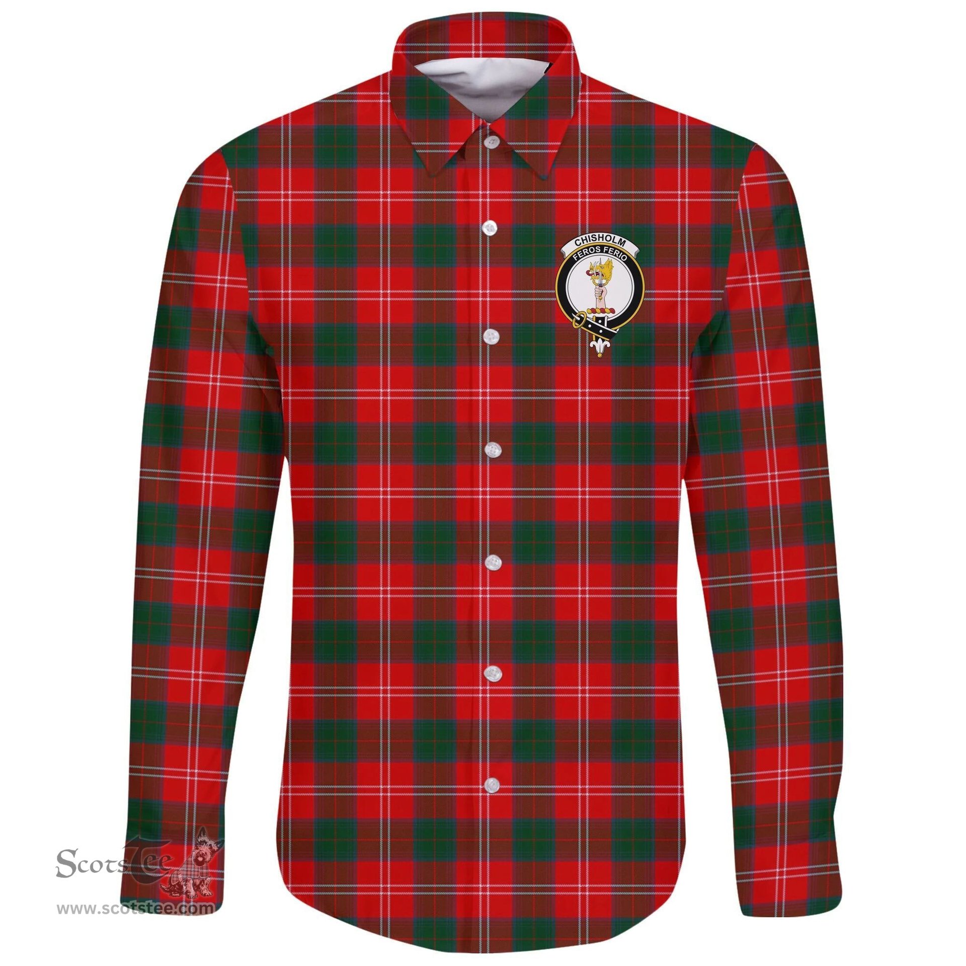 Scottish Chisholm Modern Clan Tartan Long Sleeve Button Shirt - Crest Classic Scottish Plaid Tartan Plaid