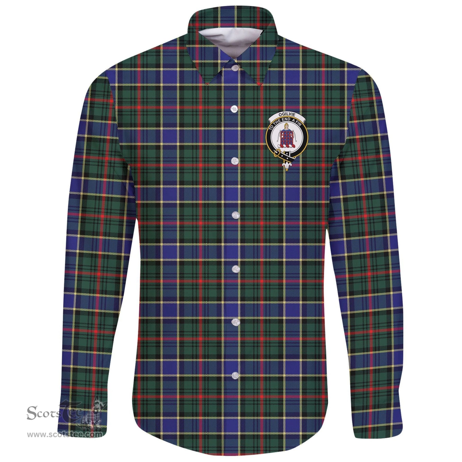 Scottish Ogilvie of Airlie Ancient Clan Tartan Long Sleeve Button Shirt - Crest Classic Scottish Plaid Tartan Plaid