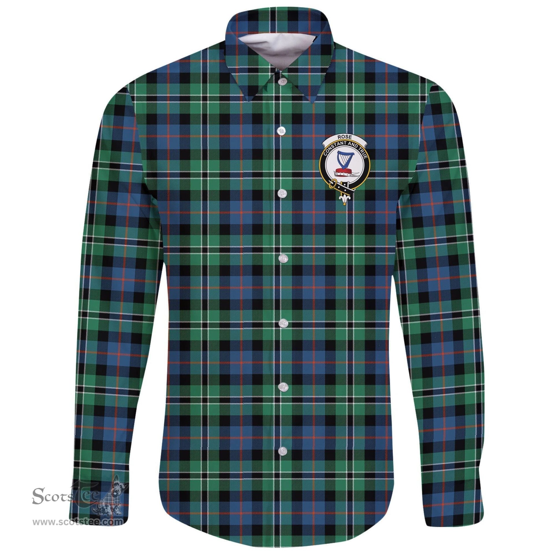 Scottish Rose Hunting Ancient Clan Tartan Long Sleeve Button Shirt - Crest Classic Scottish Plaid Tartan Plaid