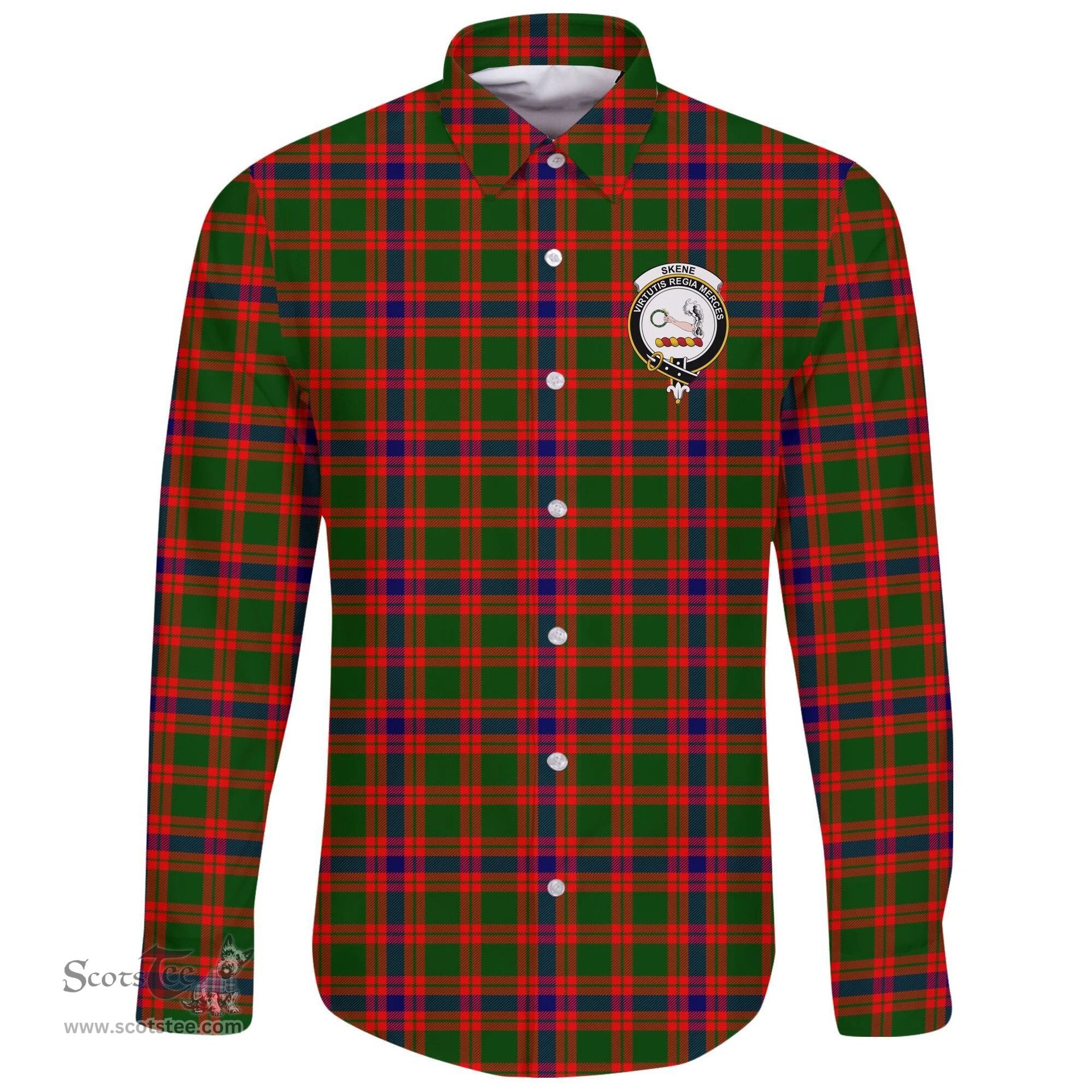 Scottish Skene Modern Clan Tartan Long Sleeve Button Shirt - Crest Classic Scottish Plaid Tartan Plaid