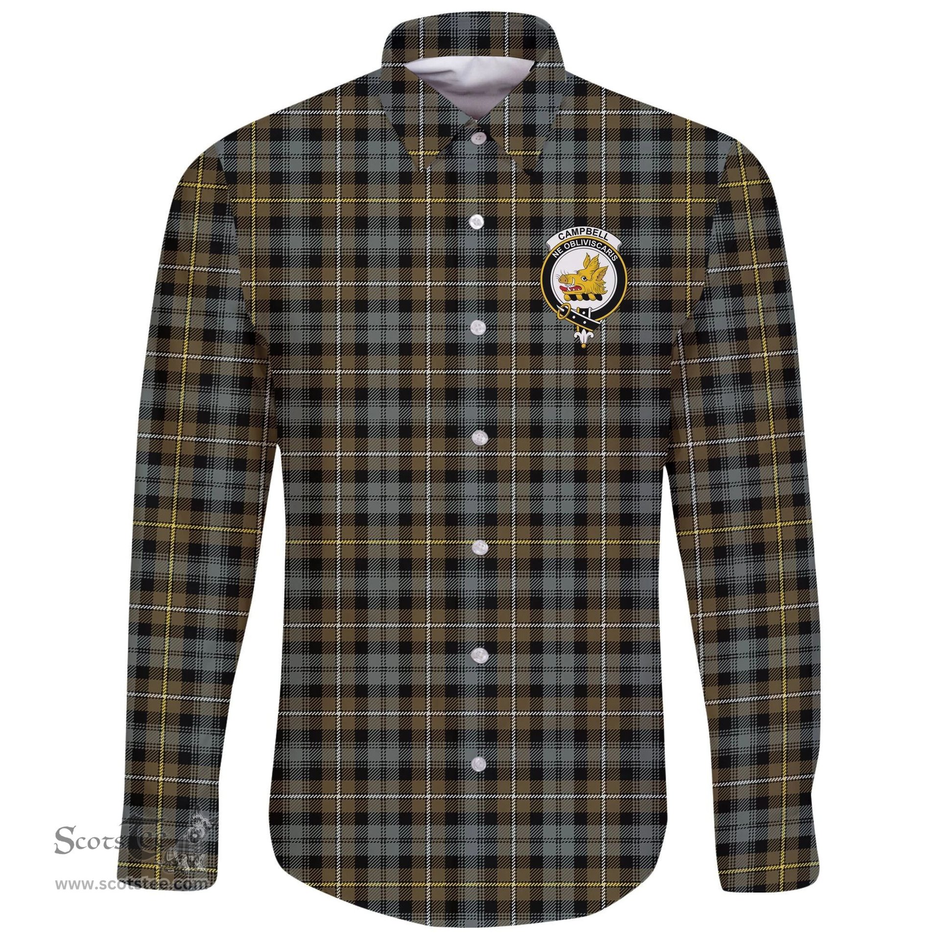 Scottish Campbell Argyll Weathered Clan Tartan Long Sleeve Button Shirt - Crest Classic Scottish Plaid Tartan Plaid