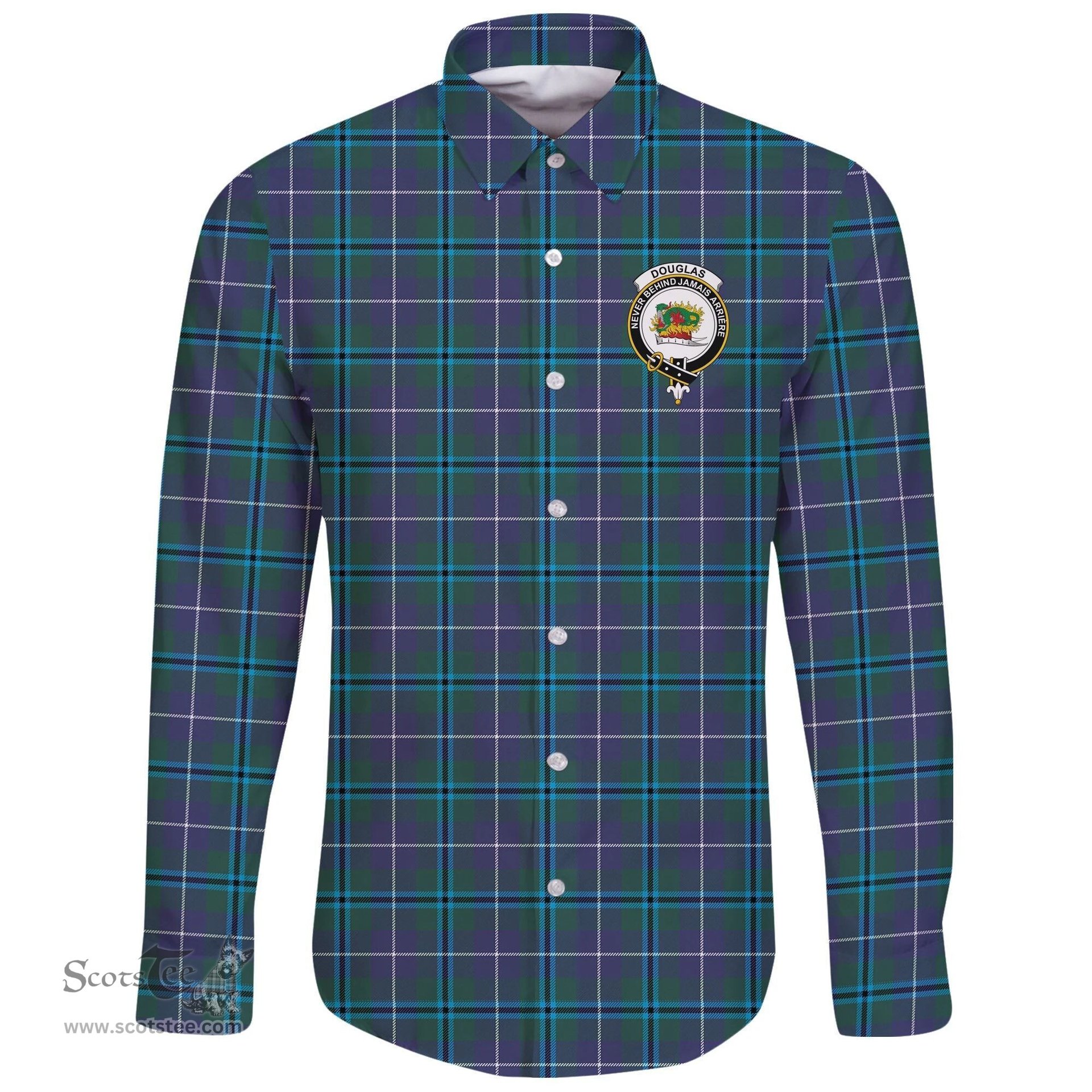 Scottish Douglas Modern Clan Tartan Long Sleeve Button Shirt - Crest Classic Scottish Plaid Tartan Plaid