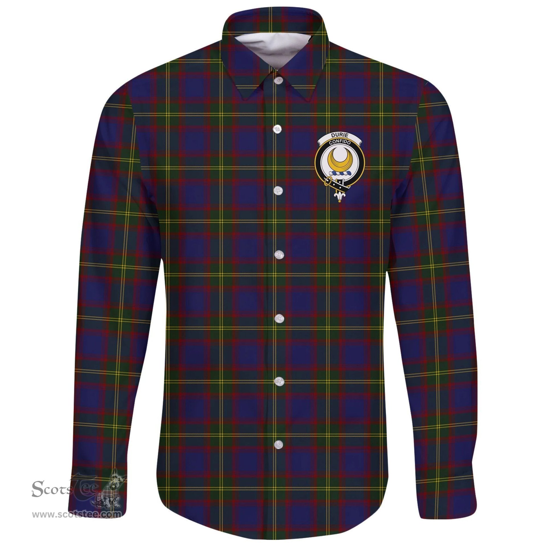 Scottish Durie Clan Tartan Long Sleeve Button Shirt - Crest Classic Scottish Plaid Tartan Plaid