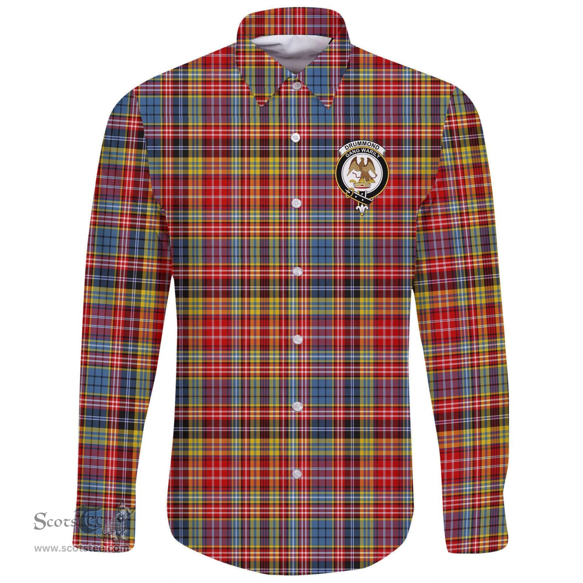 Scottish Drummond of Strathallan Clan Tartan Long Sleeve Button Shirt - Crest Classic Scottish Plaid Tartan Plaid