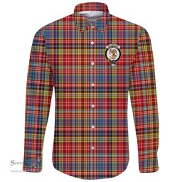 Scottish Drummond of Strathallan Clan Tartan Long Sleeve Button Shirt - Crest Classic Scottish Plaid Tartan Plaid