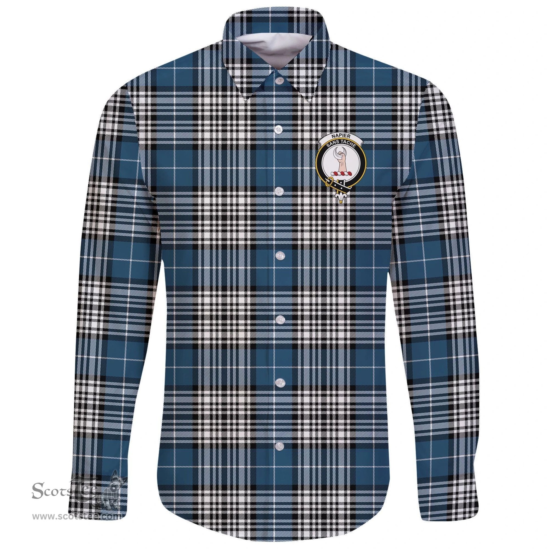 Scottish Napier Modern Clan Tartan Long Sleeve Button Shirt - Crest Classic Scottish Plaid Tartan Plaid