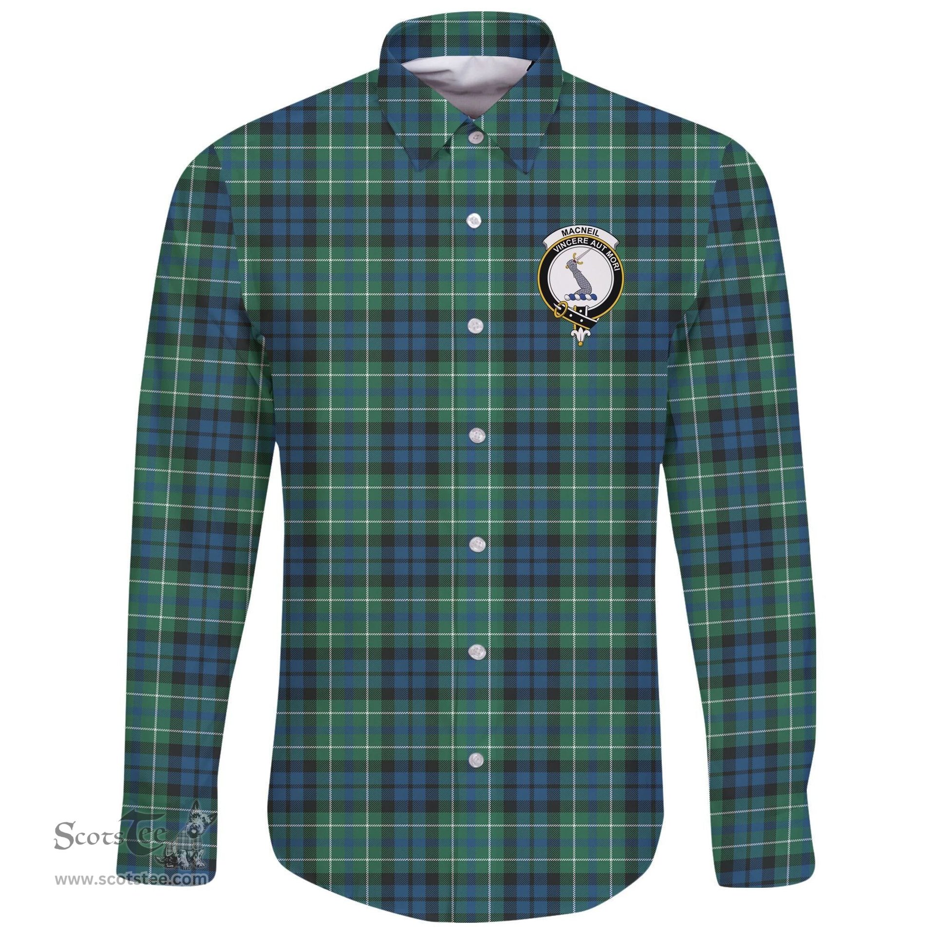 Scottish MacNeill of Colonsay Ancient Clan Tartan Long Sleeve Button Shirt - Crest Classic Scottish Plaid Tartan Plaid
