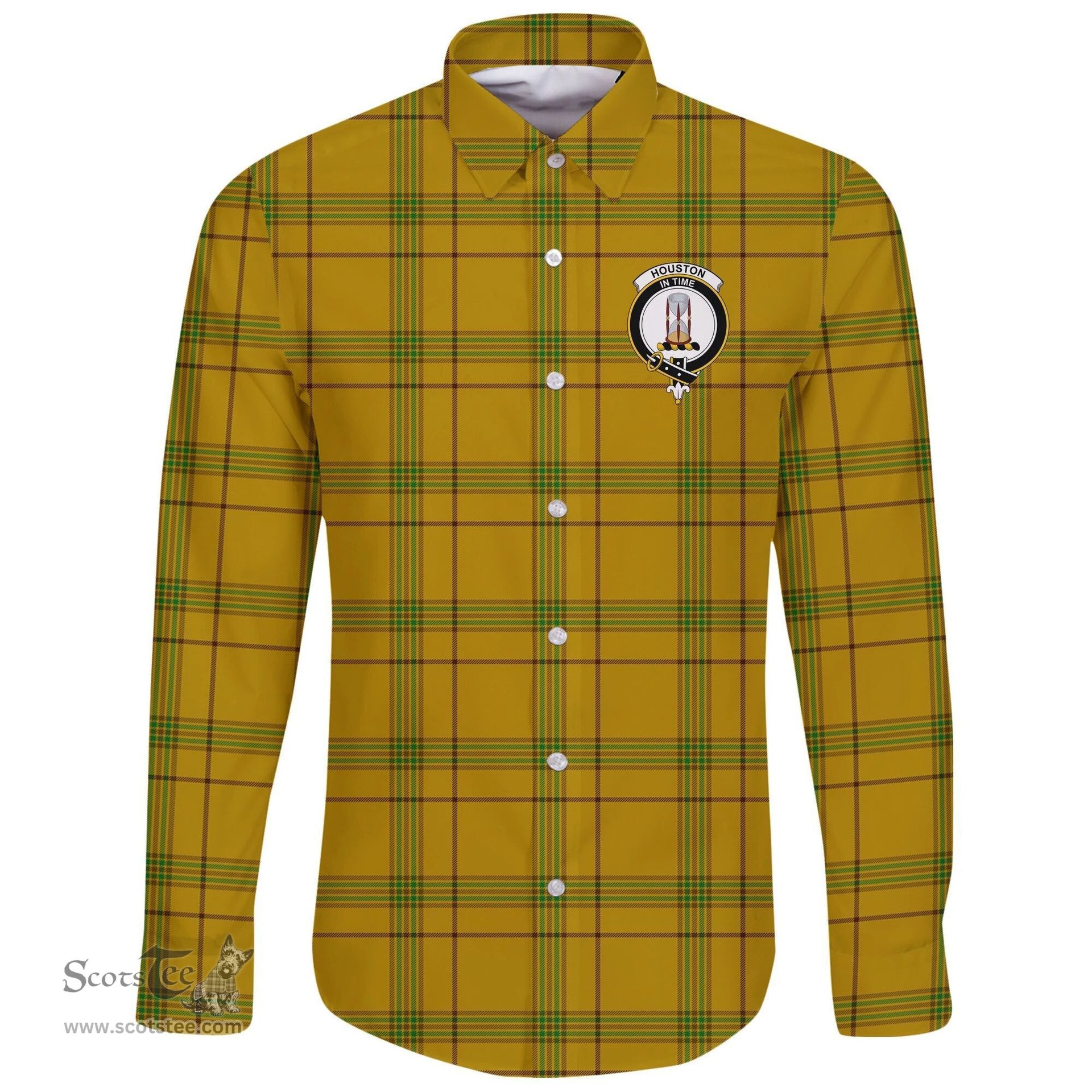 Scottish Houston Clan Tartan Long Sleeve Button Shirt - Crest Classic Scottish Plaid Tartan Plaid
