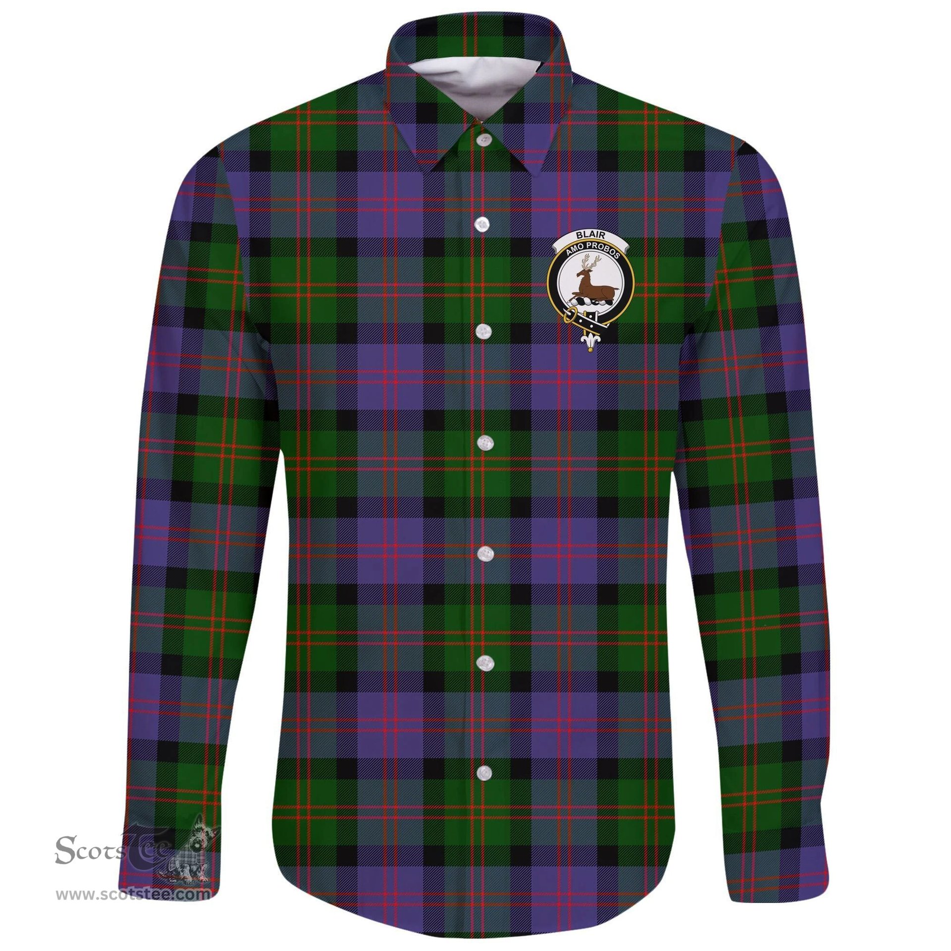 Scottish Blair Modern Clan Tartan Long Sleeve Button Shirt - Crest Classic Scottish Plaid Tartan Plaid
