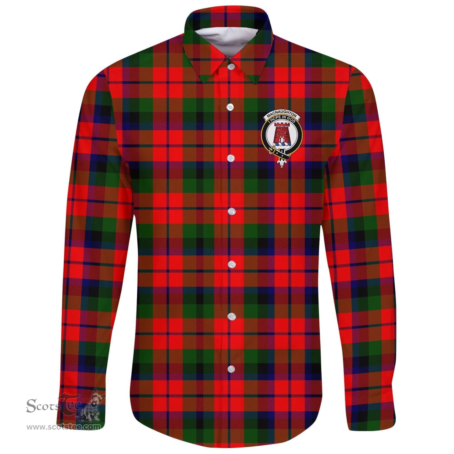 Scottish MacNaughton Modern Clan Tartan Long Sleeve Button Shirt - Crest Classic Scottish Plaid Tartan Plaid