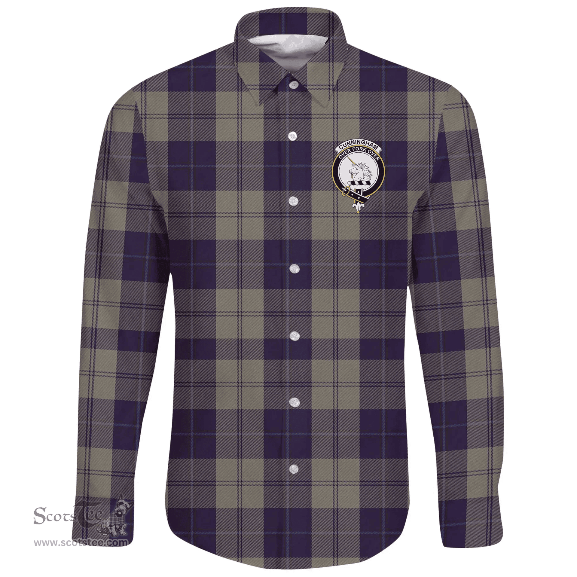 Scottish Cunningham Dress Blue Dancers Clan Tartan Long Sleeve Button Shirt - Crest Classic Scottish Plaid Tartan Plaid