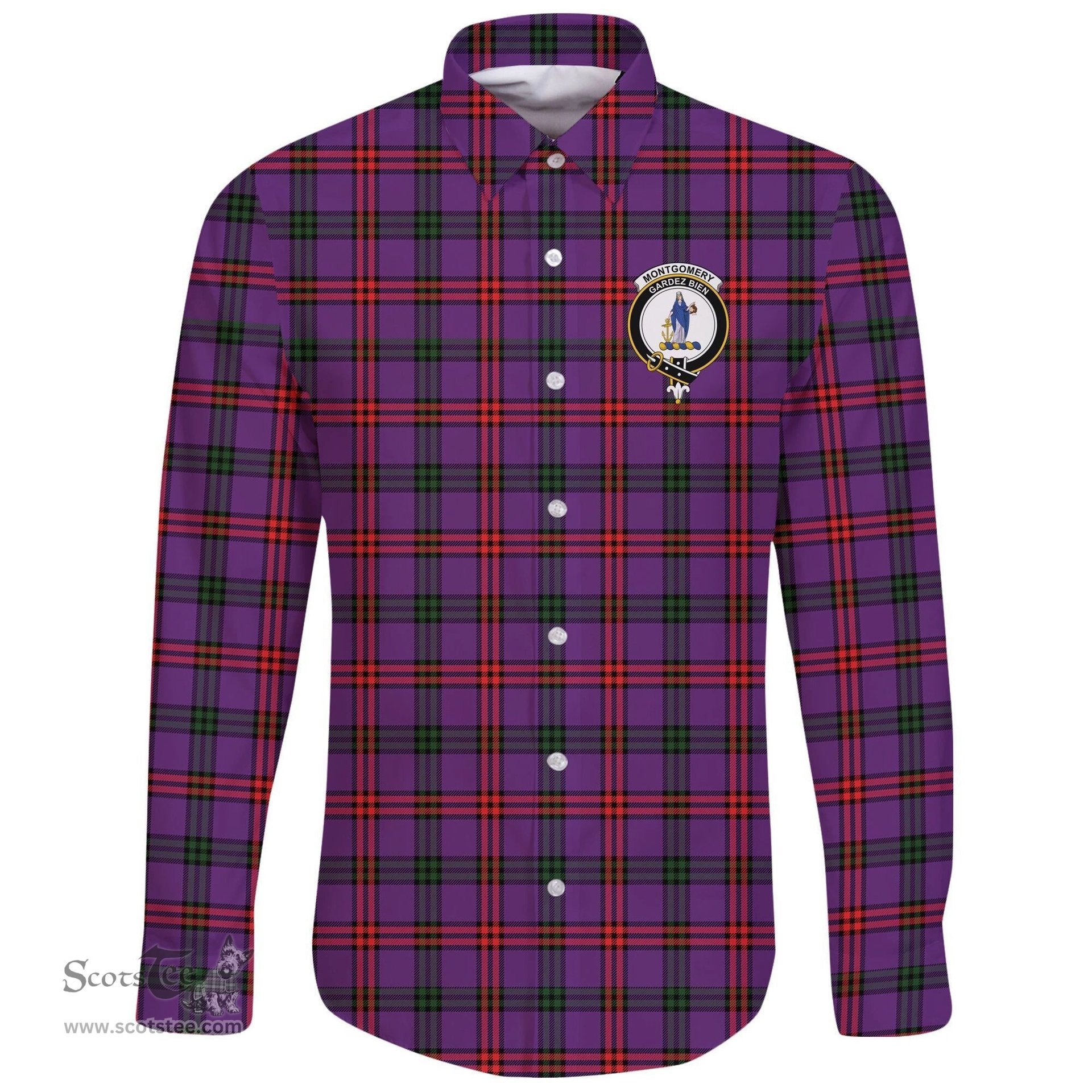 Scottish Montgomery Modern Clan Tartan Long Sleeve Button Shirt - Crest Classic Scottish Plaid Tartan Plaid