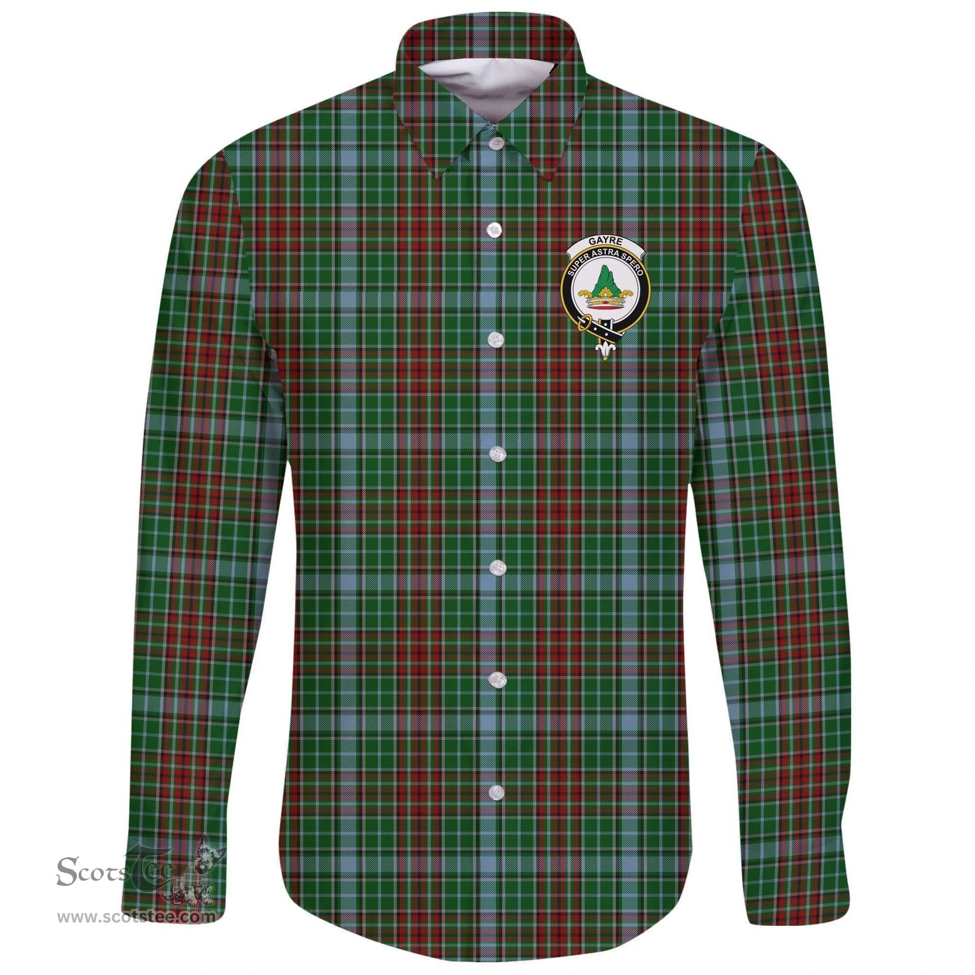 Scottish Gayre Clan Tartan Long Sleeve Button Shirt - Crest Classic Scottish Plaid Tartan Plaid