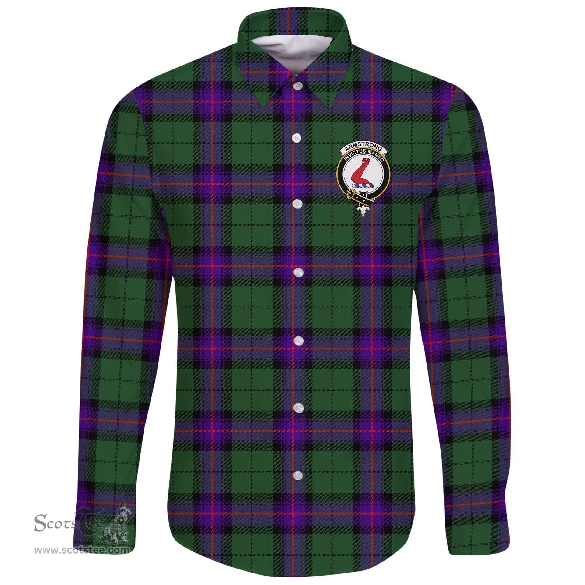 Scottish Armstrong Modern Clan Tartan Long Sleeve Button Shirt - Crest Classic Scottish Plaid Tartan Plaid