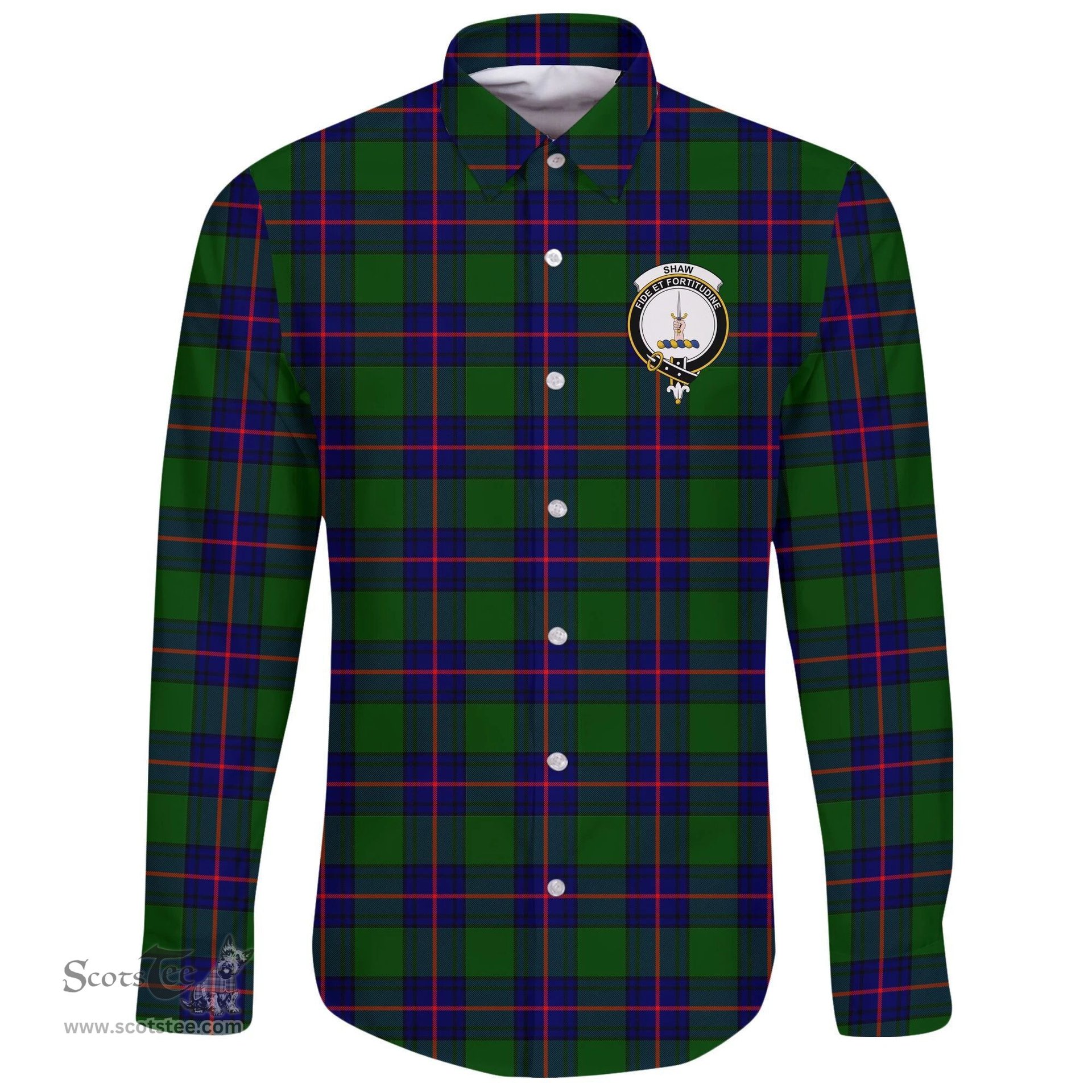 Scottish Shaw Modern Clan Tartan Long Sleeve Button Shirt - Crest Classic Scottish Plaid Tartan Plaid