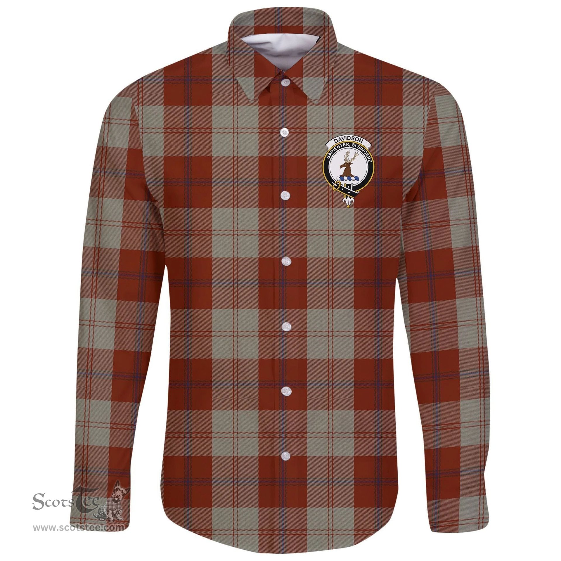 Scottish Davidson Dress Dancers Clan Tartan Long Sleeve Button Shirt - Crest Classic Scottish Plaid Tartan Plaid
