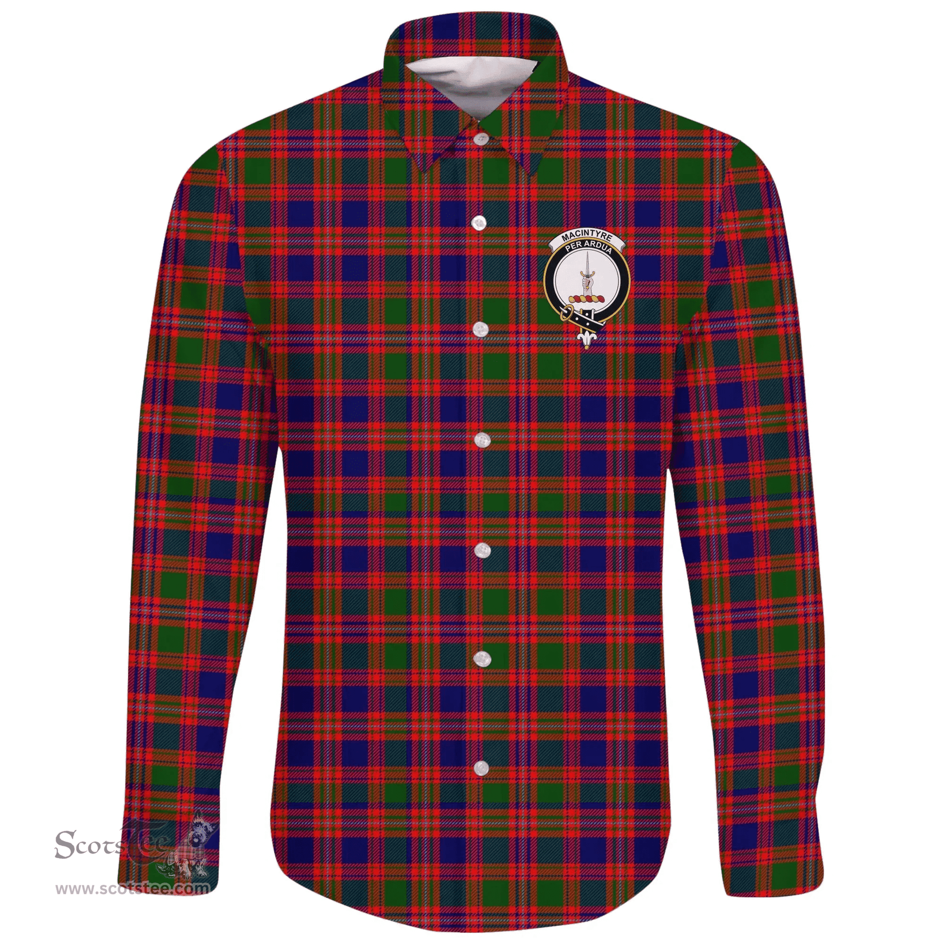 Scottish MacIntyre Modern Clan Tartan Long Sleeve Button Shirt - Crest Classic Scottish Plaid Tartan Plaid