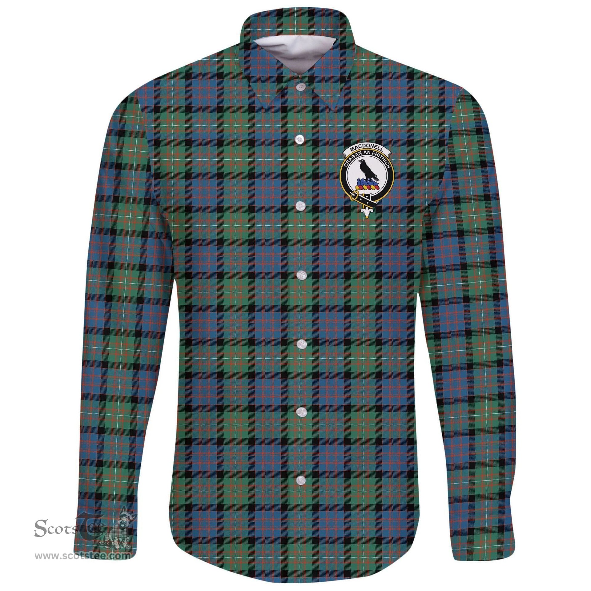 Scottish MacDonnell of Glengarry Ancient Clan Tartan Long Sleeve Button Shirt - Crest Classic Scottish Plaid Tartan Plaid