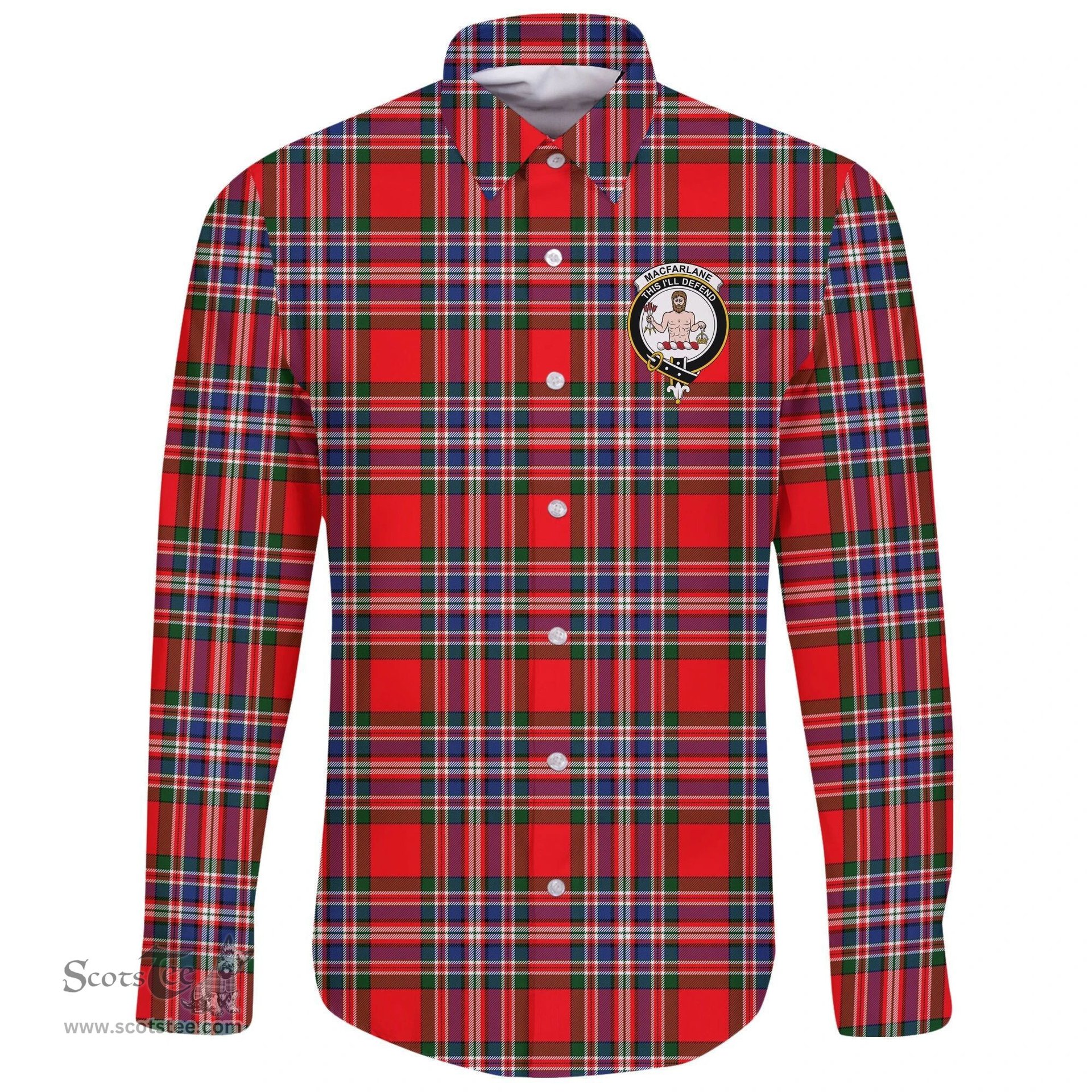 Scottish MacFarlane Modern Clan Tartan Long Sleeve Button Shirt - Crest Classic Scottish Plaid Tartan Plaid