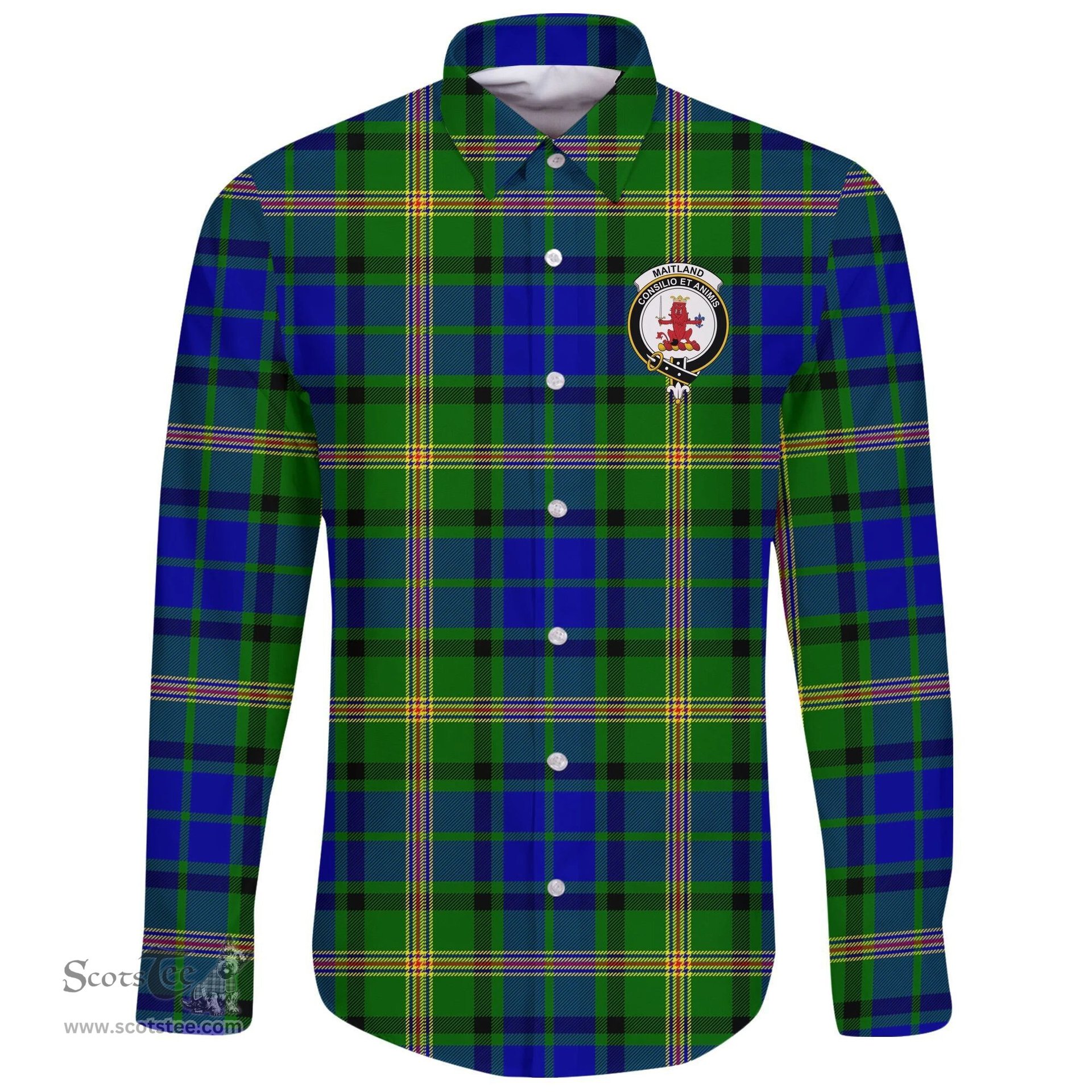 Scottish Maitland Clan Tartan Long Sleeve Button Shirt - Crest Classic Scottish Plaid Tartan Plaid