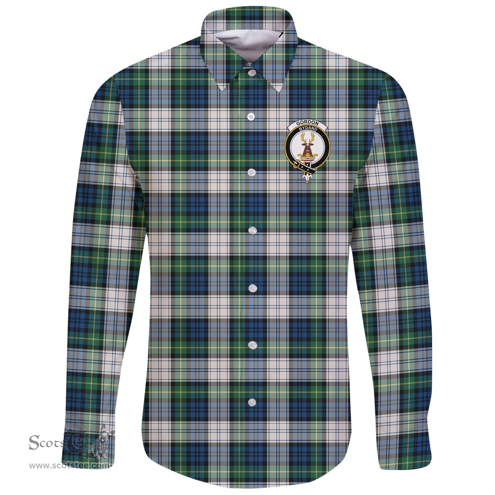 Scottish Gordon Dress Ancient Clan Tartan Long Sleeve Button Shirt - Crest Classic Scottish Plaid Tartan Plaid