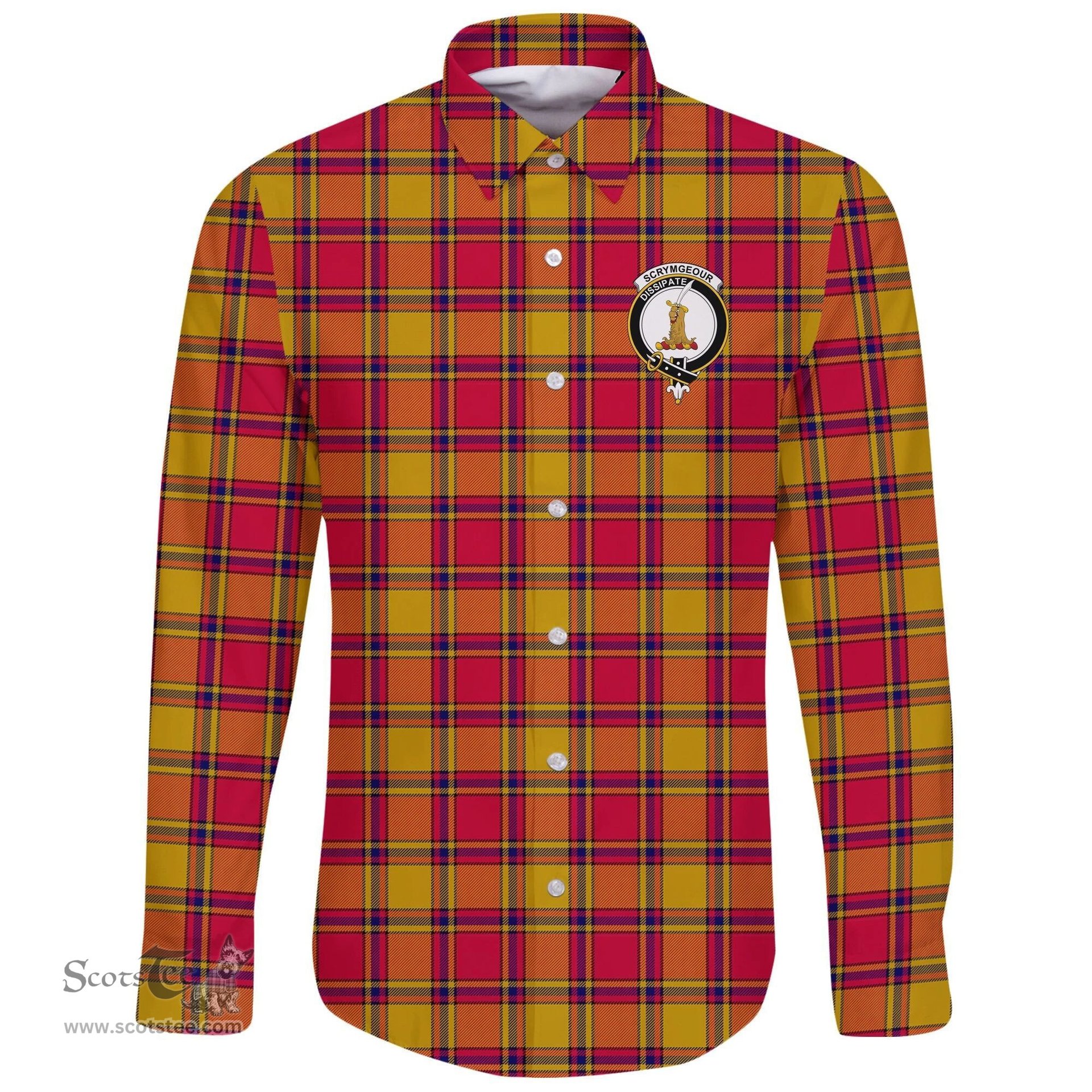 Scottish Scrymgeour Clan Tartan Long Sleeve Button Shirt - Crest Classic Scottish Plaid Tartan Plaid