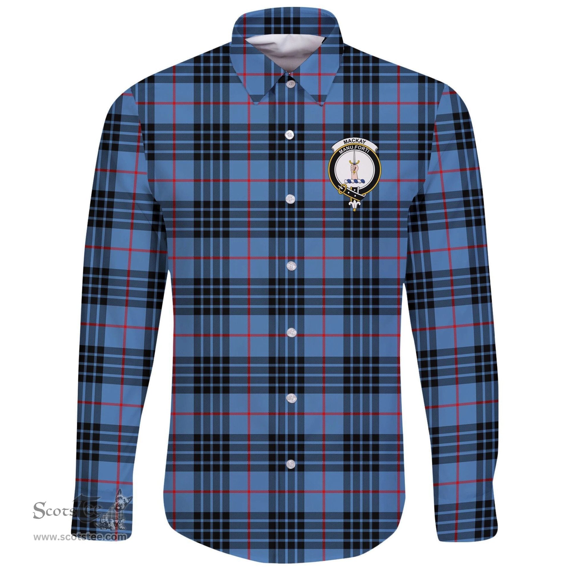 Scottish MacKay Blue Clan Tartan Long Sleeve Button Shirt - Crest Classic Scottish Plaid Tartan Plaid