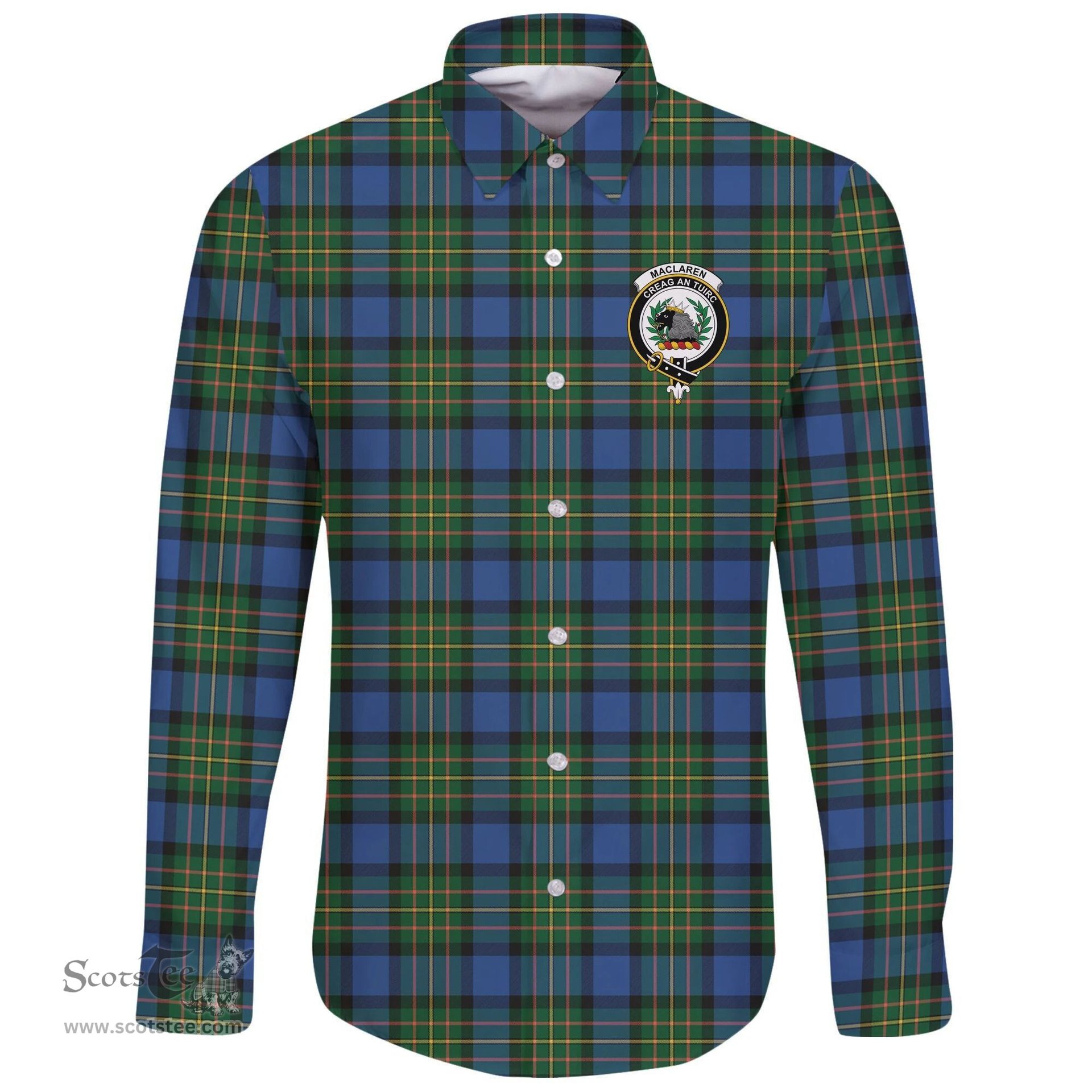 Scottish MacLaren Ancient Clan Tartan Long Sleeve Button Shirt - Crest Classic Scottish Plaid Tartan Plaid