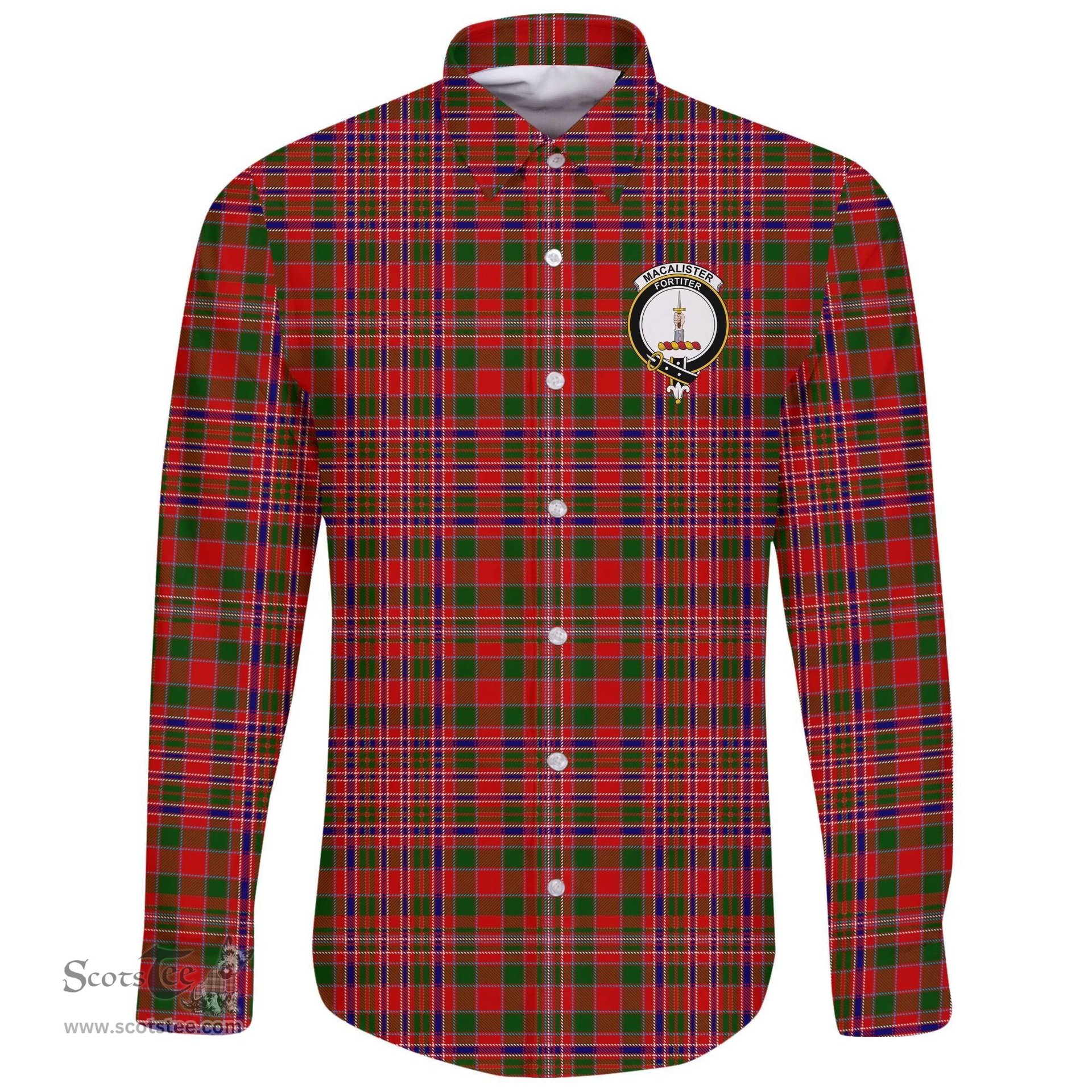 Scottish MacAlister Modern Clan Tartan Long Sleeve Button Shirt - Crest Classic Scottish Plaid Tartan Plaid
