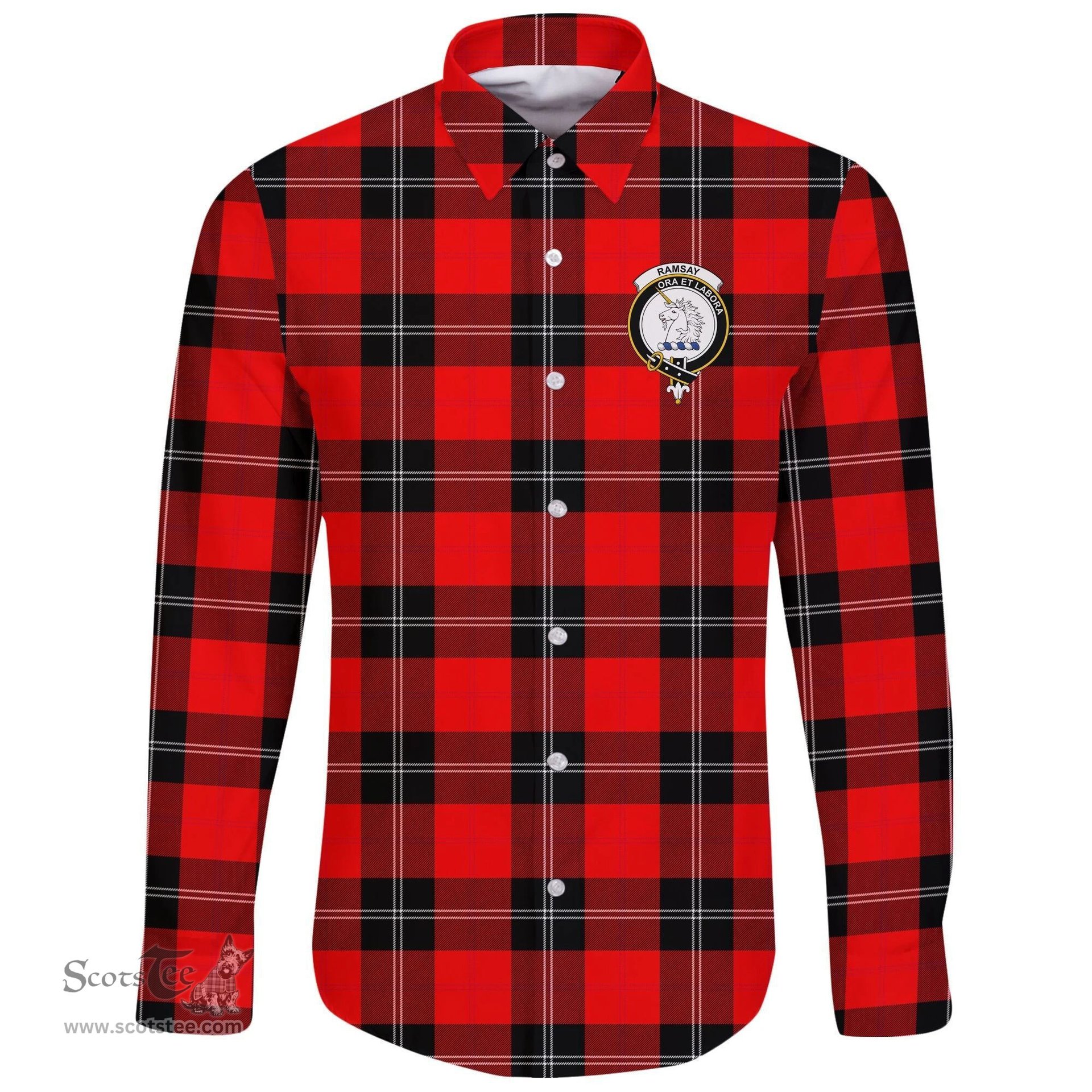 Scottish Ramsay Modern Clan Tartan Long Sleeve Button Shirt - Crest Classic Scottish Plaid Tartan Plaid