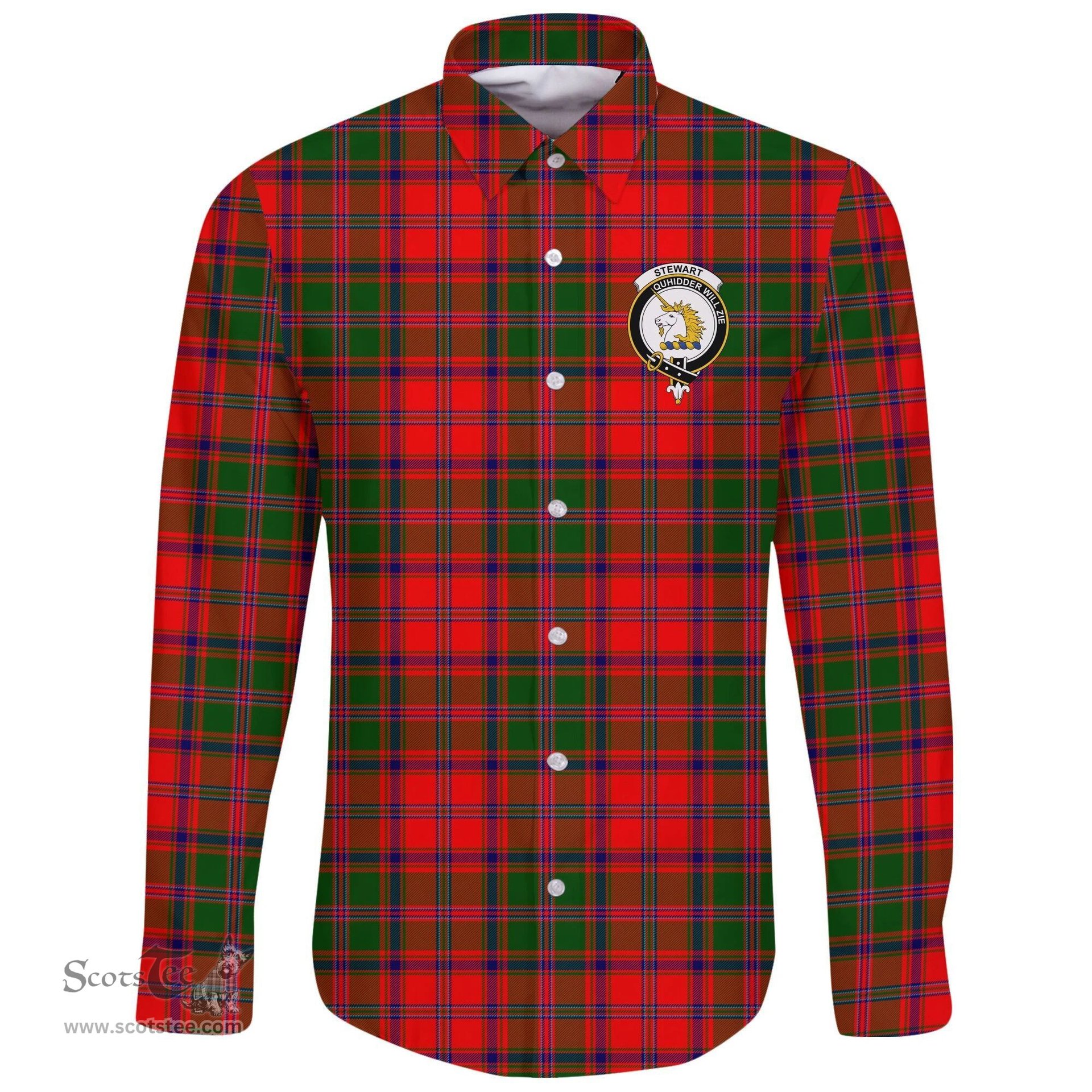 Scottish Stewart of Appin Modern Clan Tartan Long Sleeve Button Shirt - Crest Classic Scottish Plaid Tartan Plaid