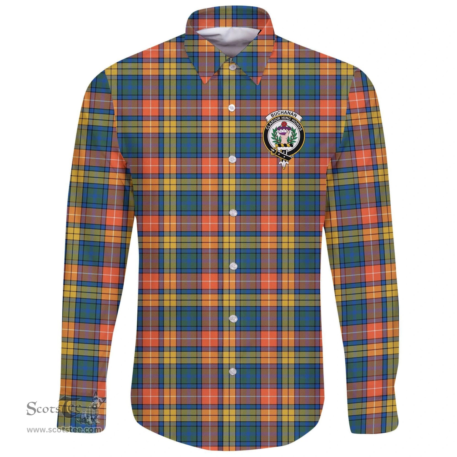 Scottish Buchanan Ancient Clan Tartan Long Sleeve Button Shirt - Crest Classic Scottish Plaid Tartan Plaid
